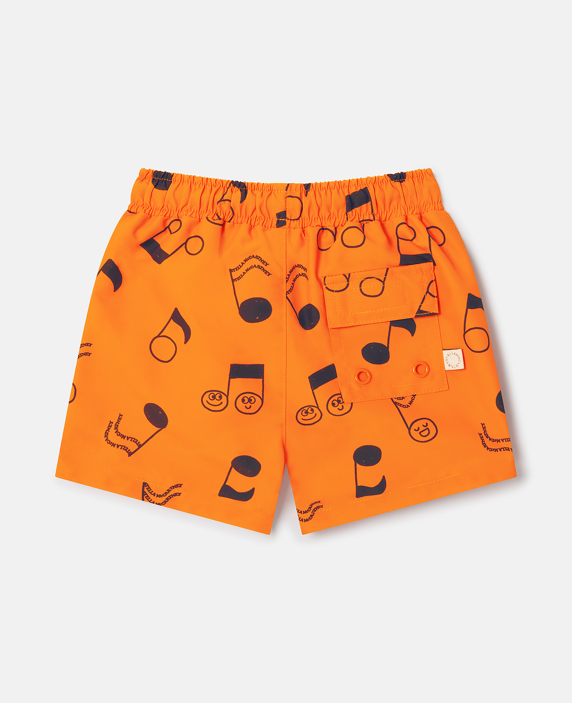 Stella McCartney - Music Notes Print Swim Shorts, Woman, Orange/Black, Size: 18m
