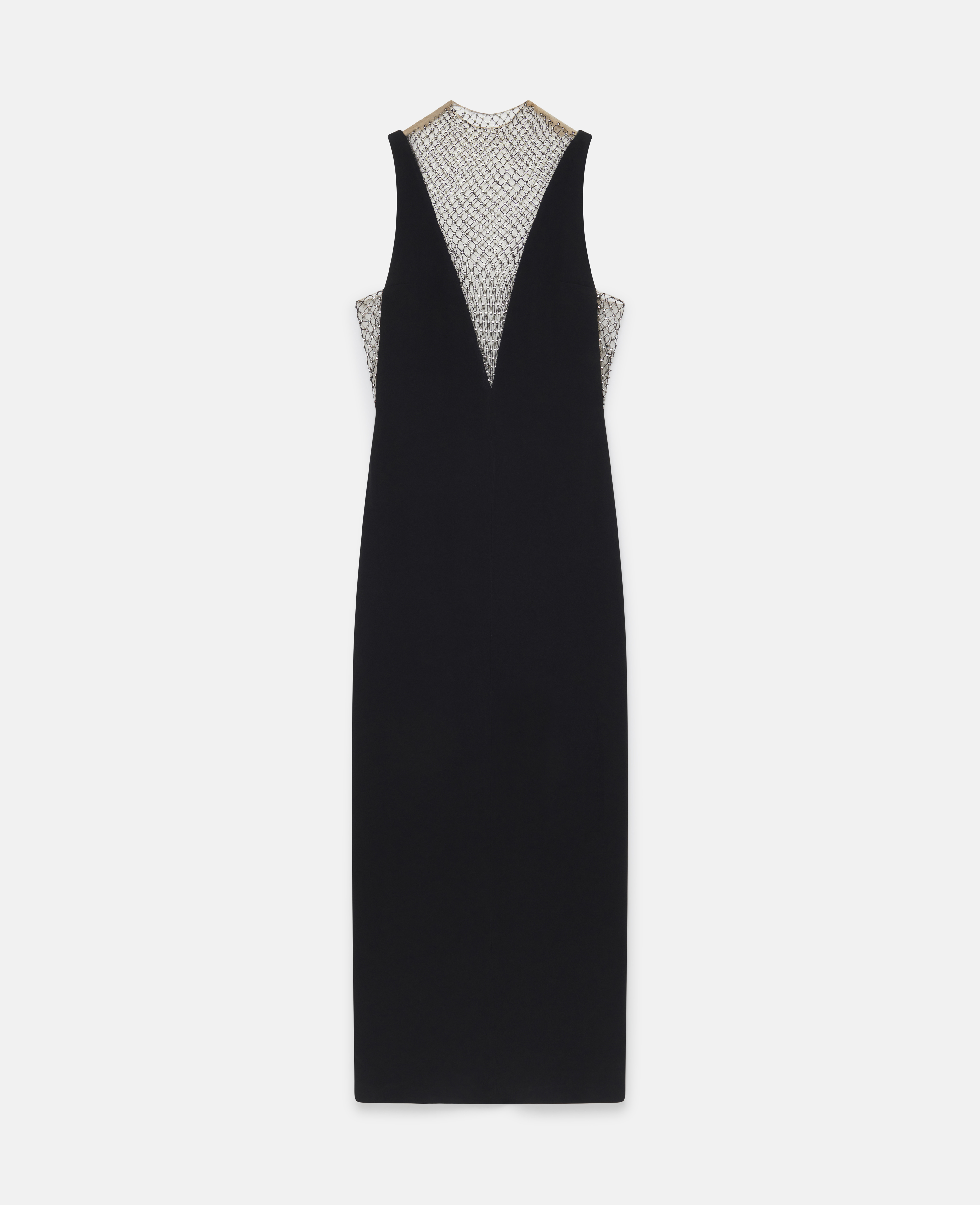 Stella Mccartney Crystal Mesh Deep V Midi Dress In Black