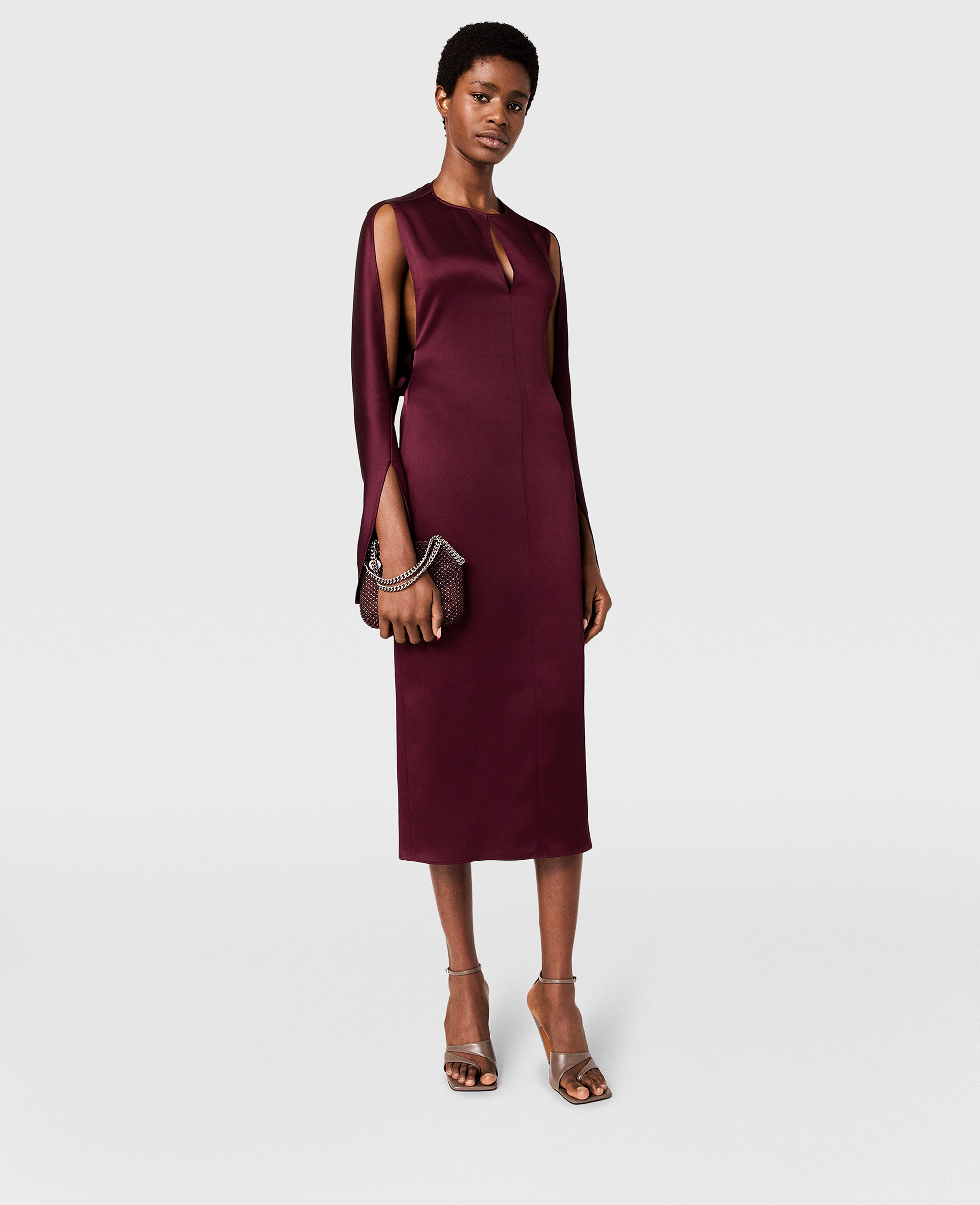Cape-Sleeve Cut-Out Satin Midi Dress, Woman, , Size: 40 - Stella McCartney - Modalova