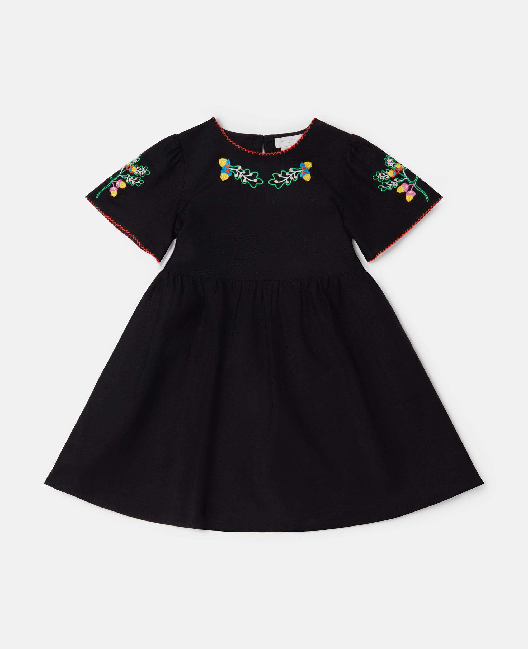 stella mccartney embroidered dress Black Linen embroidered Mini dress Kilim XS / Black-Colorful / Mini