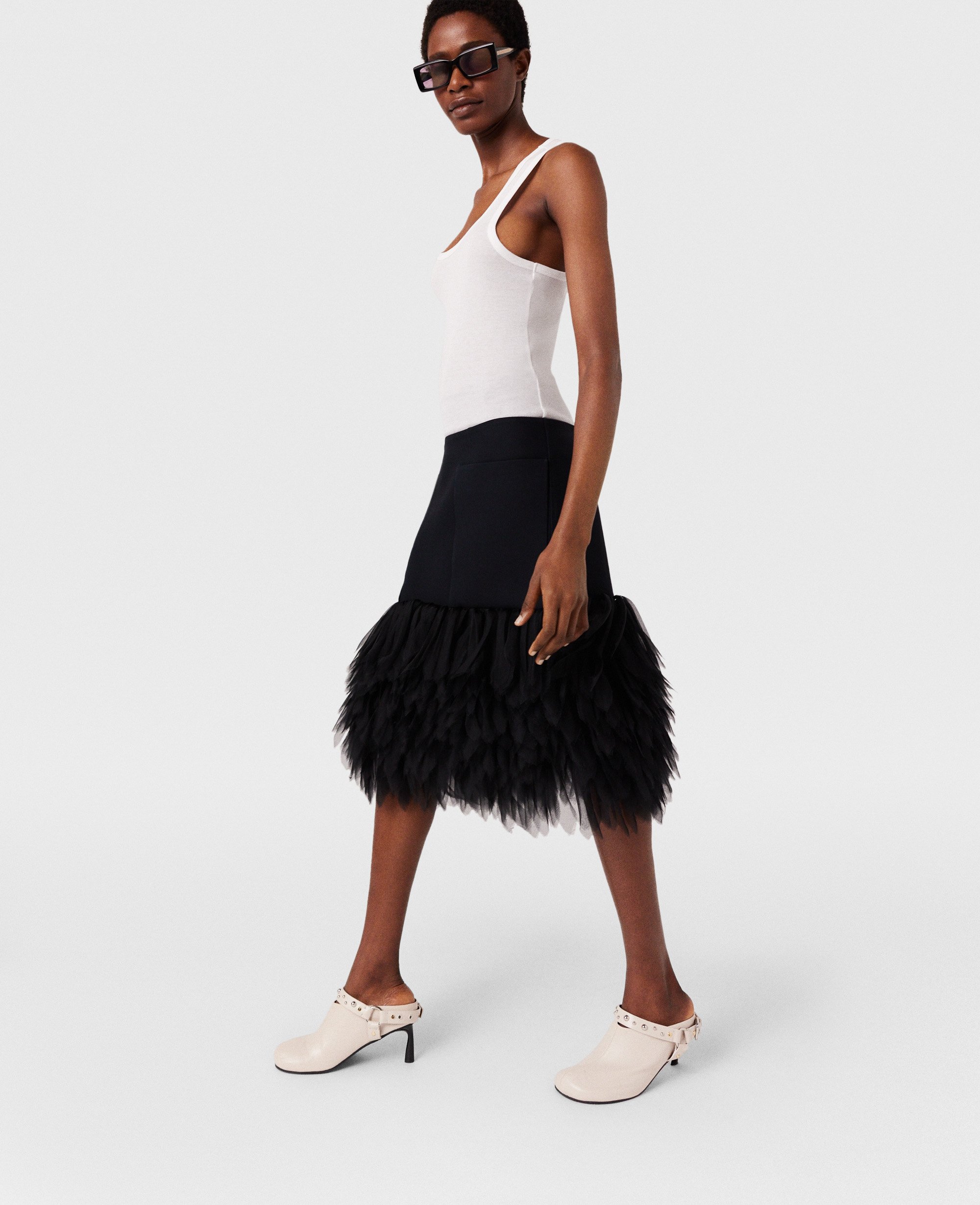 Stella McCartney – High-Rise Feather Midi Skirt, Woman, Midnight black, Size: 38
