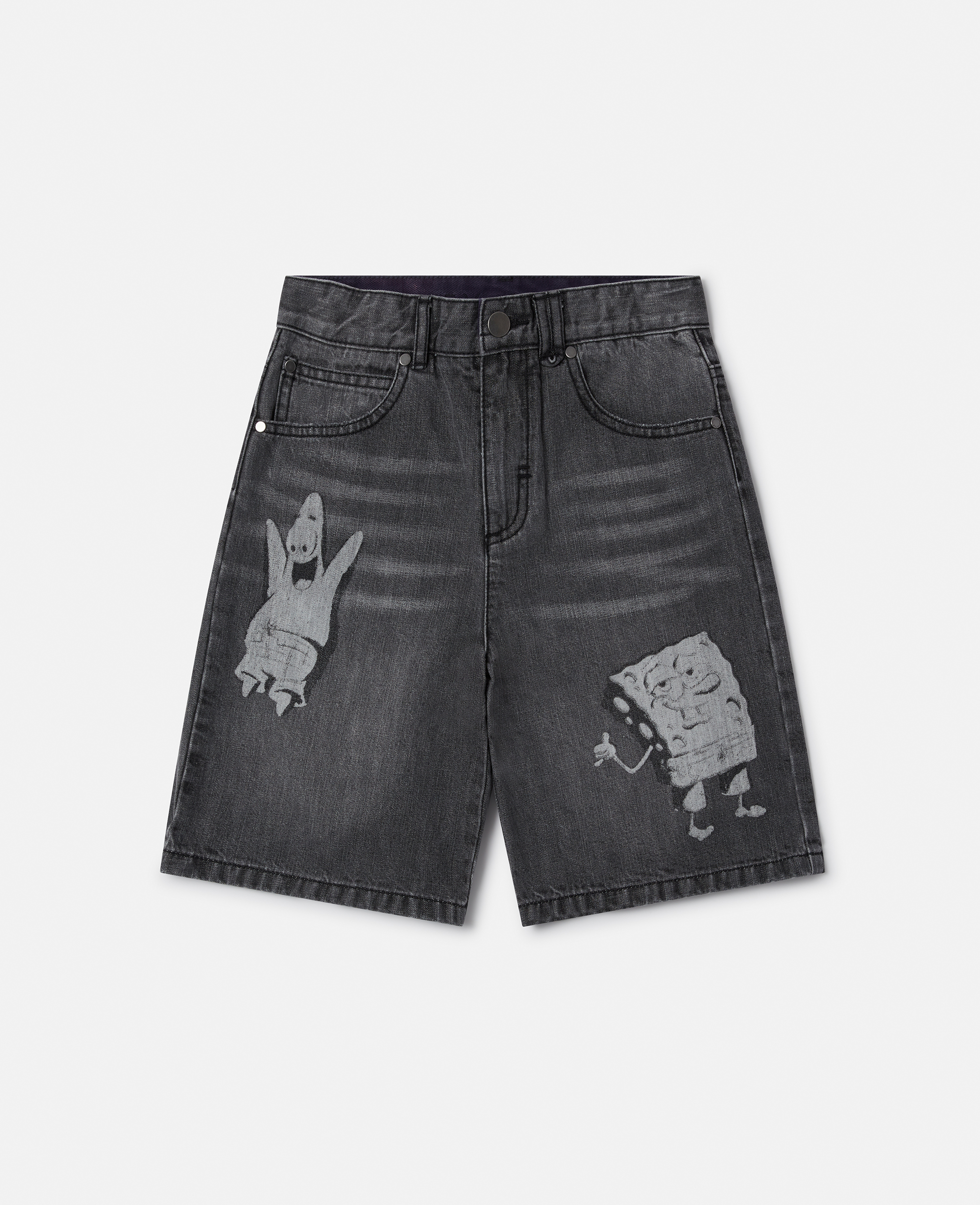 Stella Mccartney Sponge Bob Graphic Denim Shorts In Gray