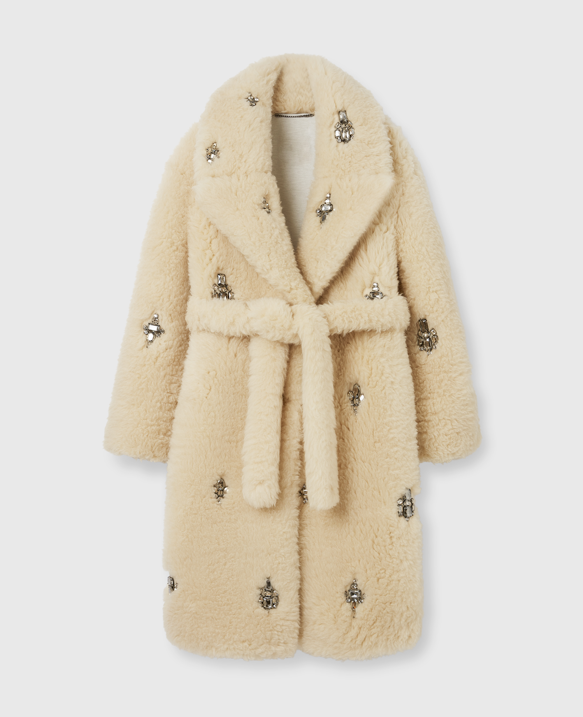 Stella Mccartney Crystal Embellished Plush Teddy Coat In Oat