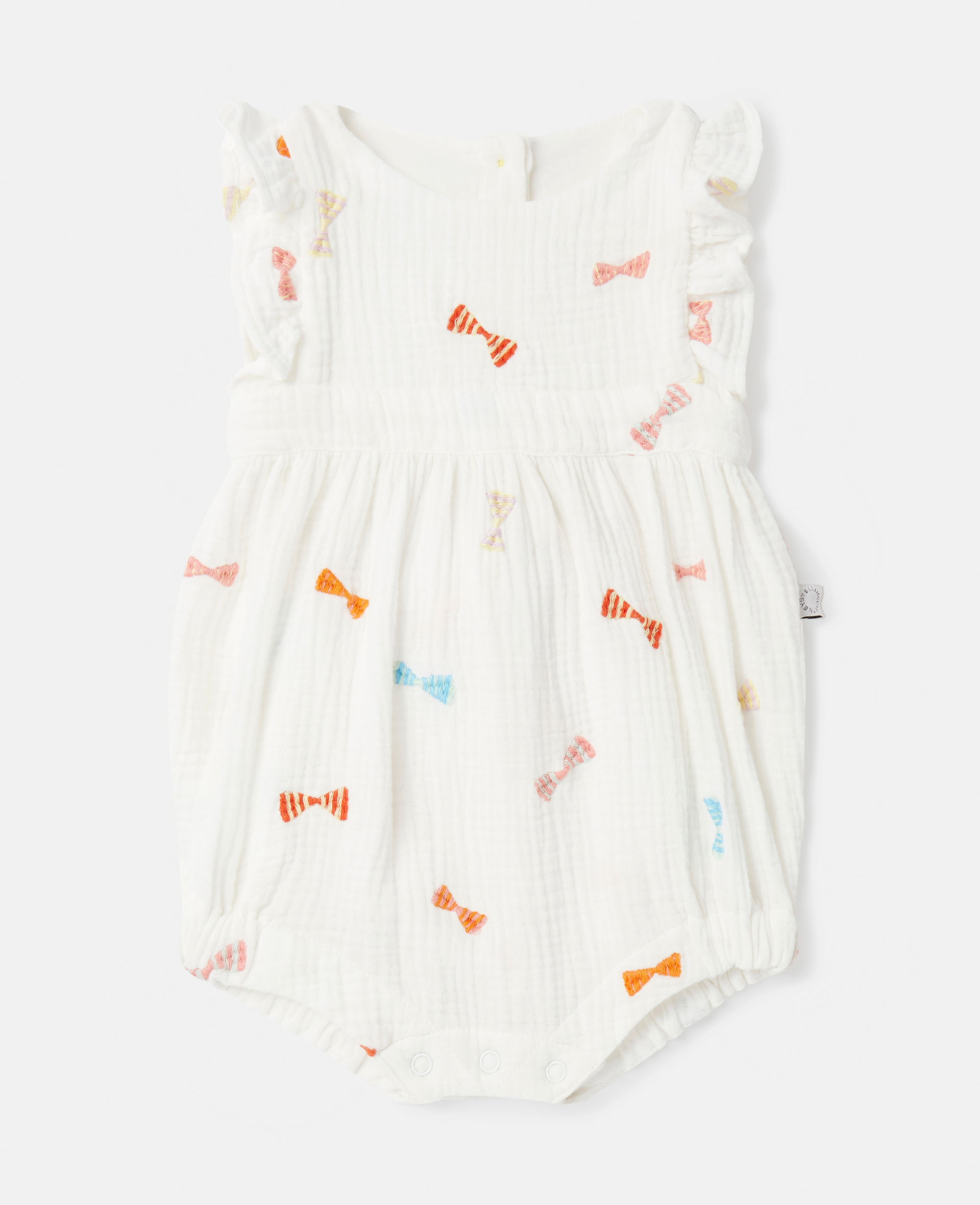 Shop Stella Mccartney Striped Bow Embroidery Romper In Ivory