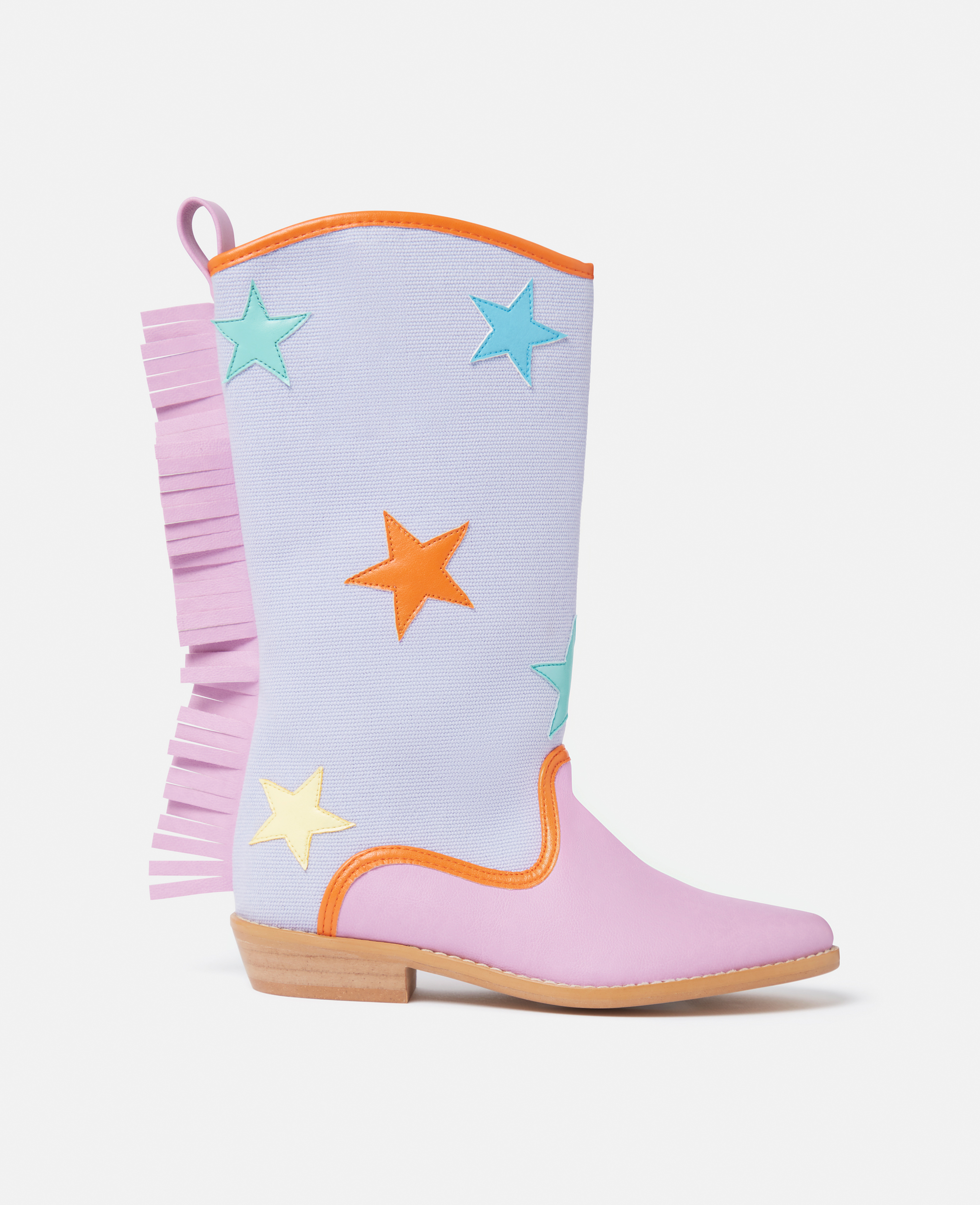 Stella Mccartney Star Print Fringed Cowboy Boots In Lilac