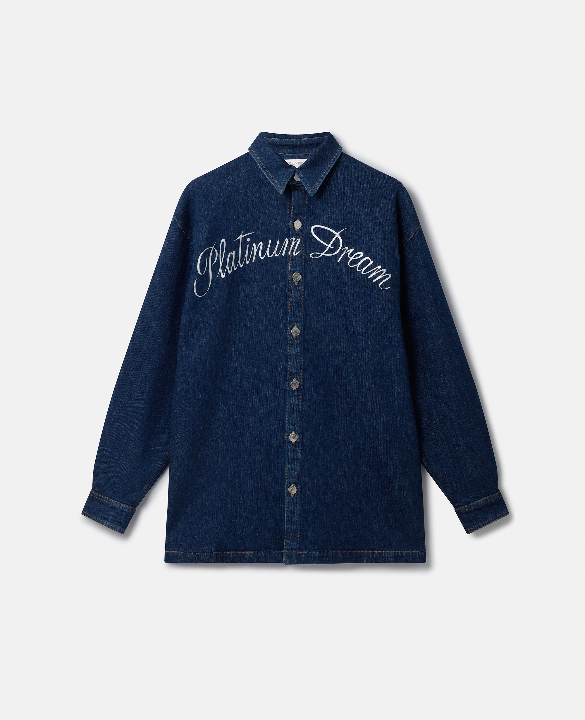 Stella Mccartney Platinum Dream Embroidered Oversized Denim Shirt In Blue