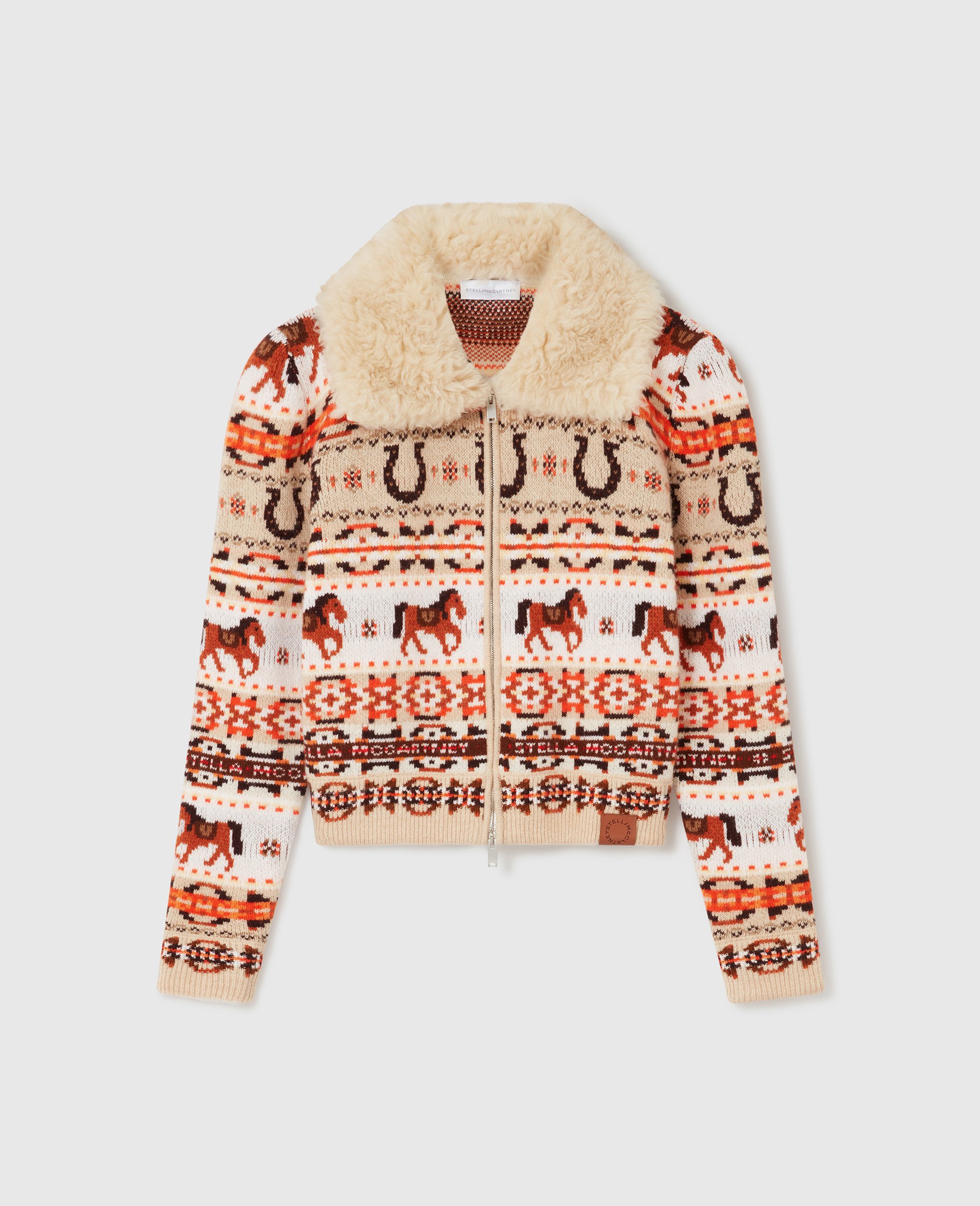 Stella Mccartney Fair Isle Plush-collar Wool Cardigan In Multi