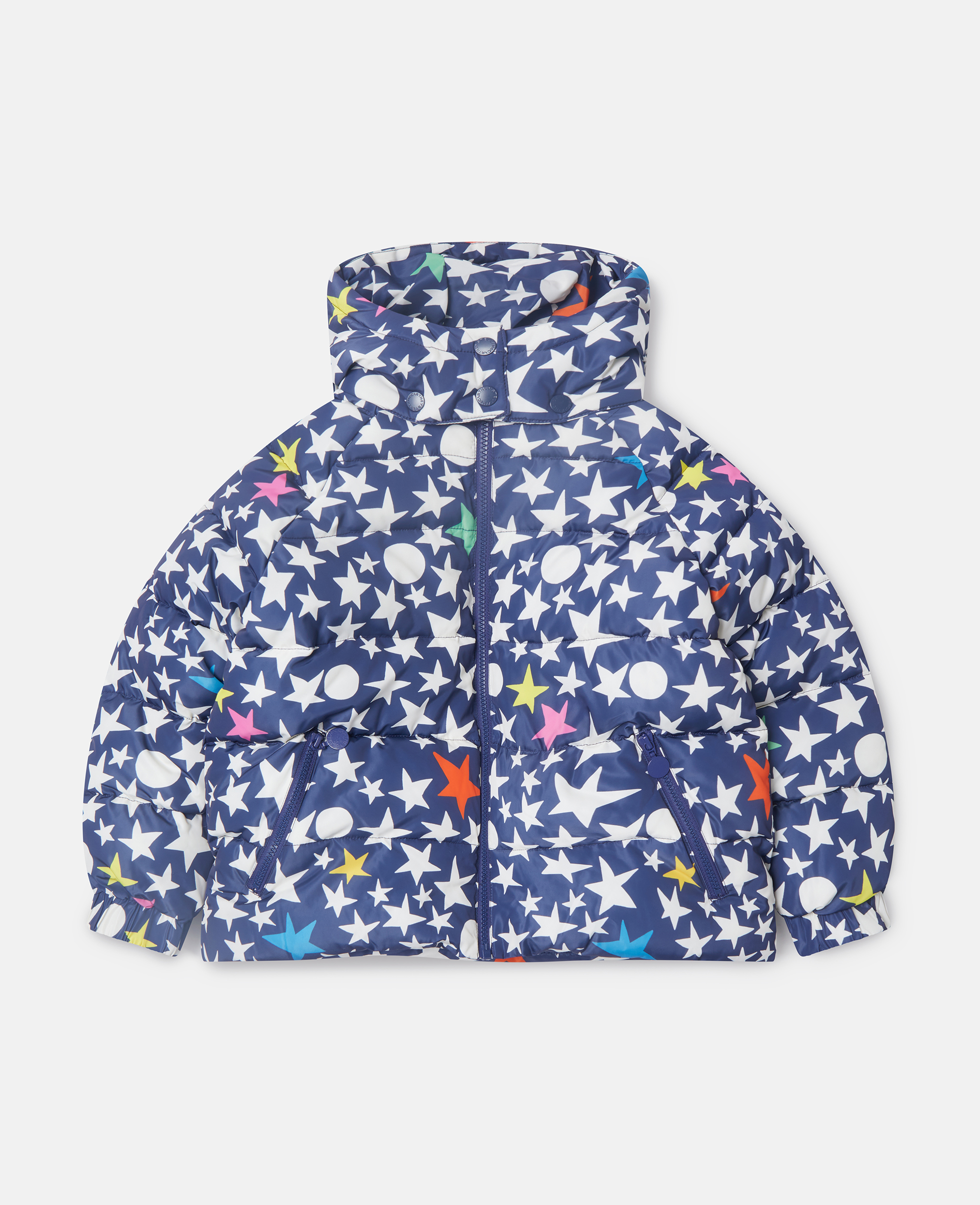 Stella Mccartney Star Print Hooded Puffer Coat In Multi
