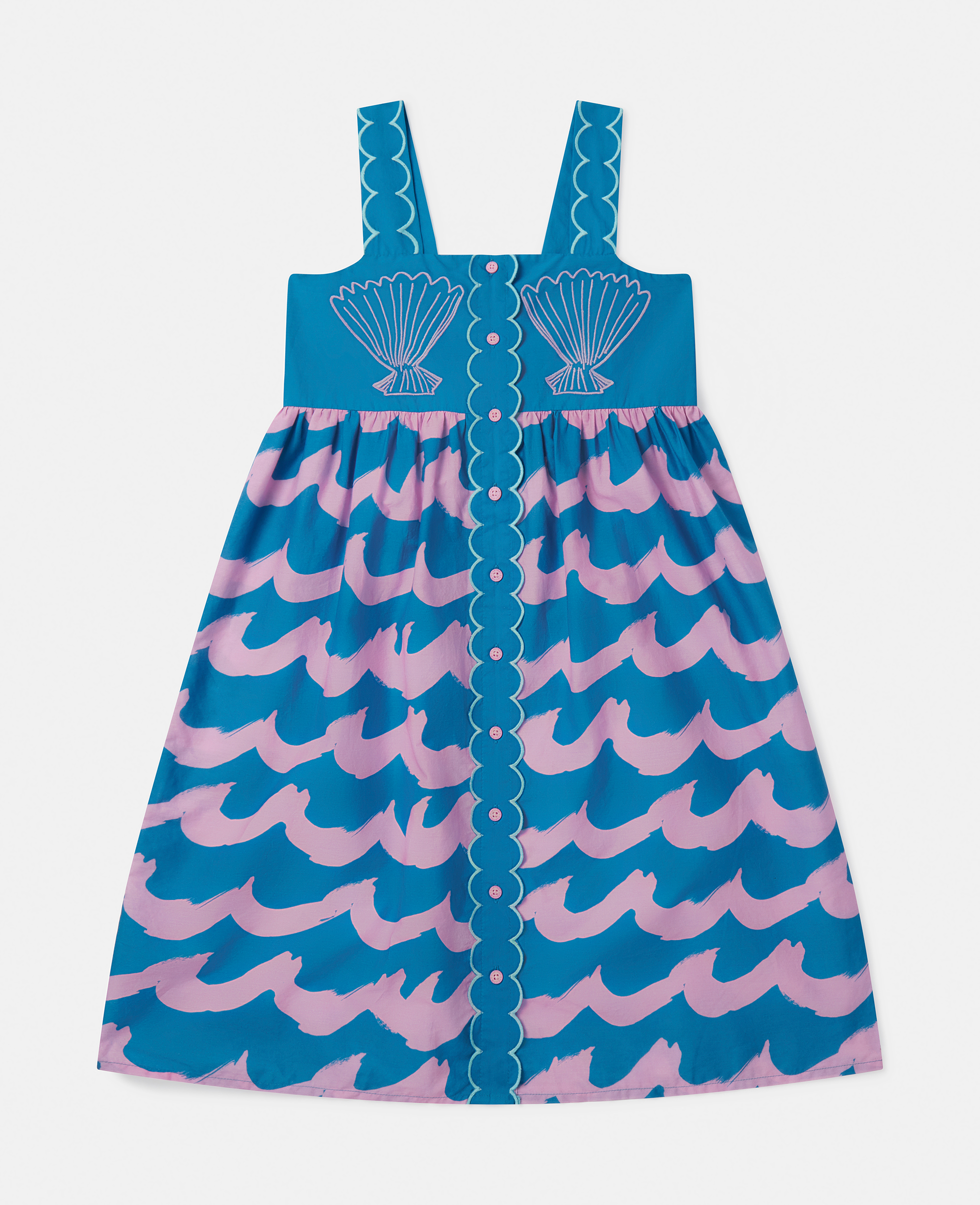 Stella Mccartney Kids' Seashell Wave Print Cami Dress In Blue