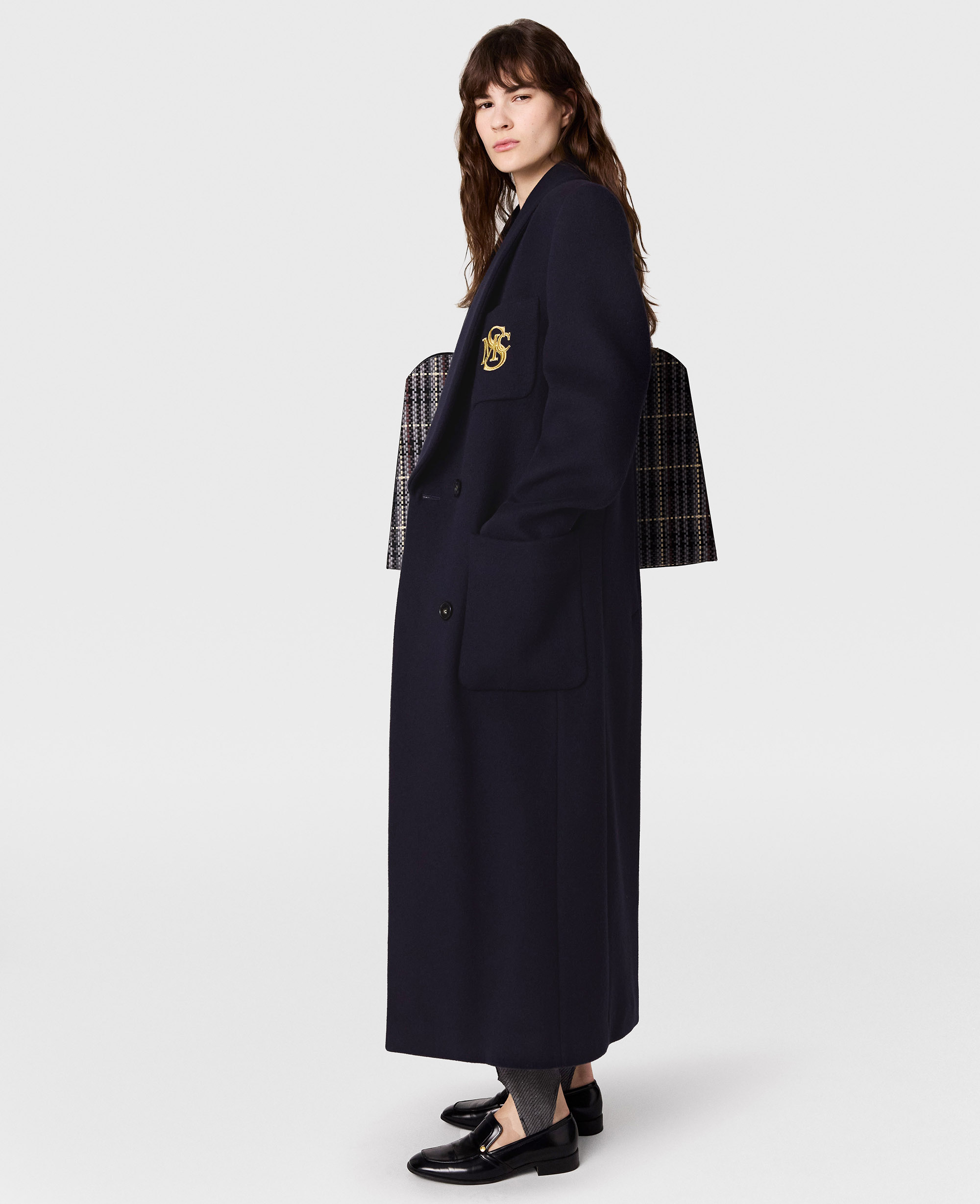 Stella McCartney - Crest-Embroidered Wool Coat, Woman, Navy, Size: 42