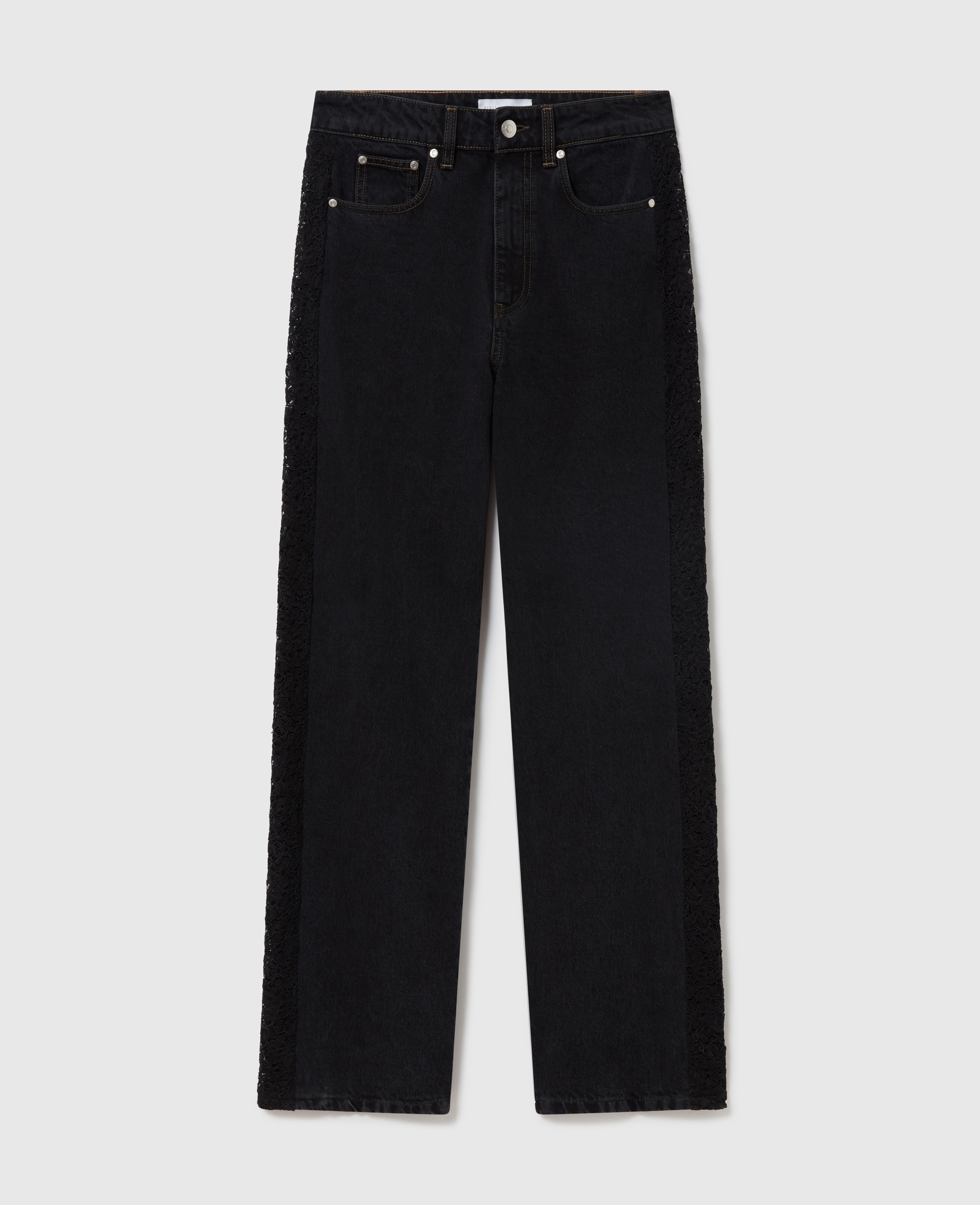Stella Mccartney Lace High-rise Straight Leg Jeans In Black