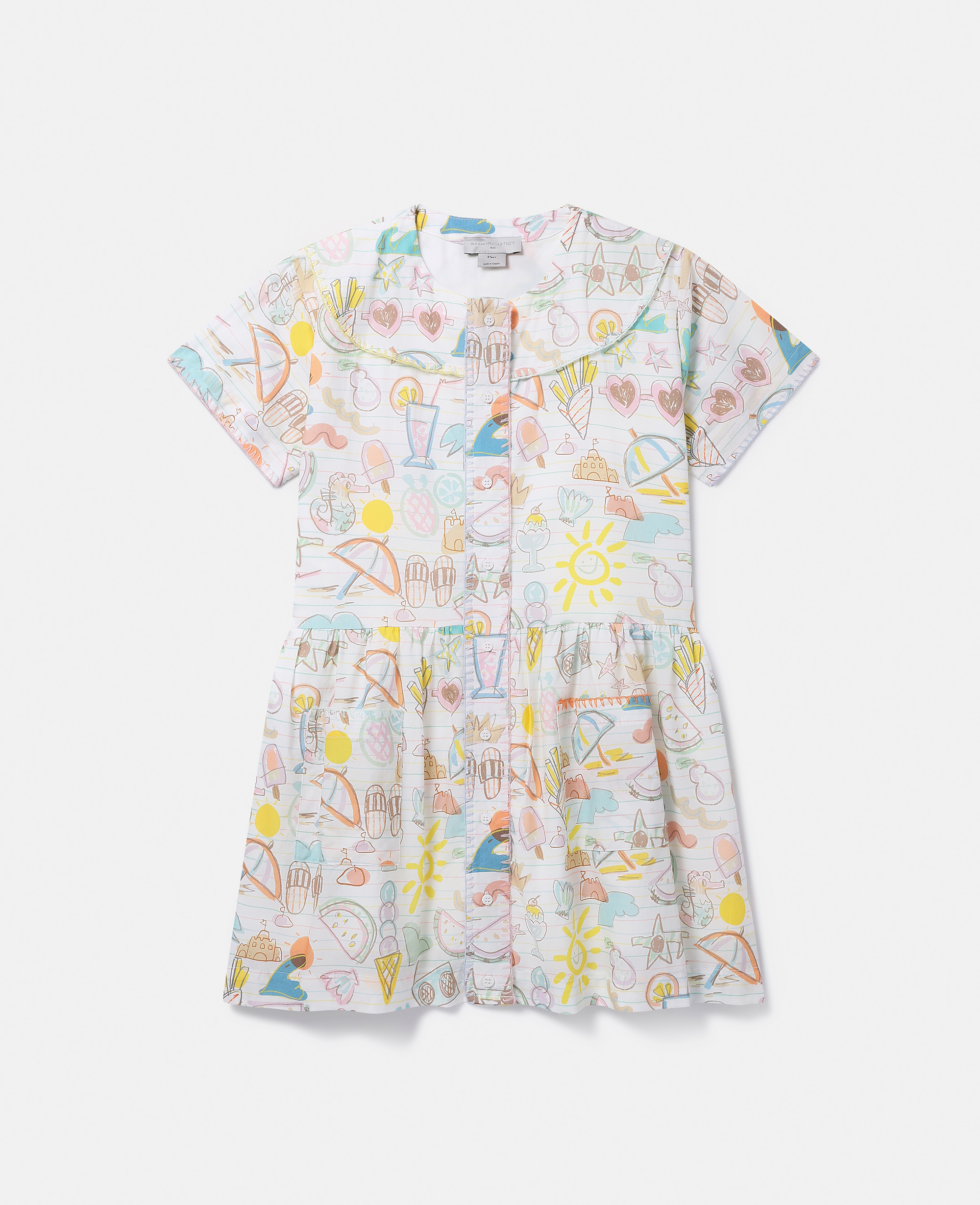 Stella Mccartney Kids' Summer Doodles Print Shirt Dress In Gold