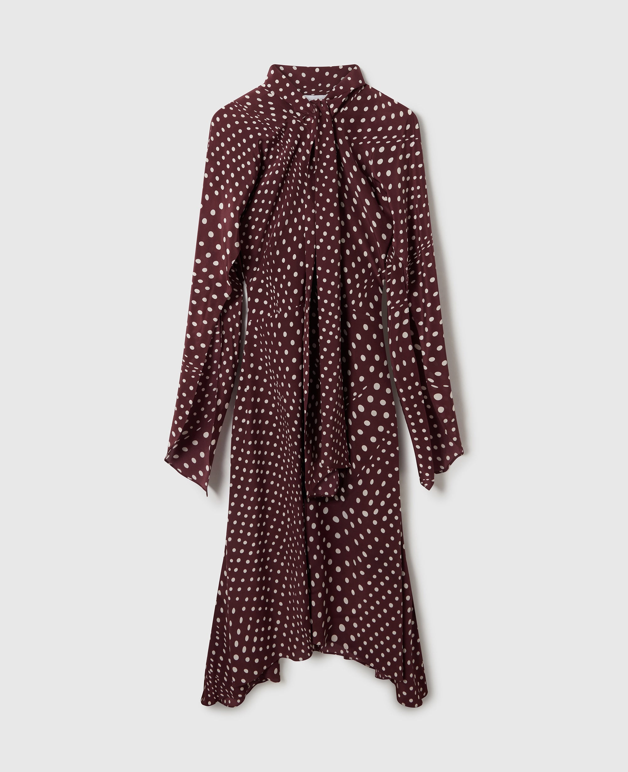 Stella McCartney - Abito in Seta a Pois con Scollo a Laccio, Donna, Bordeaux/Crema, Taglia: 38