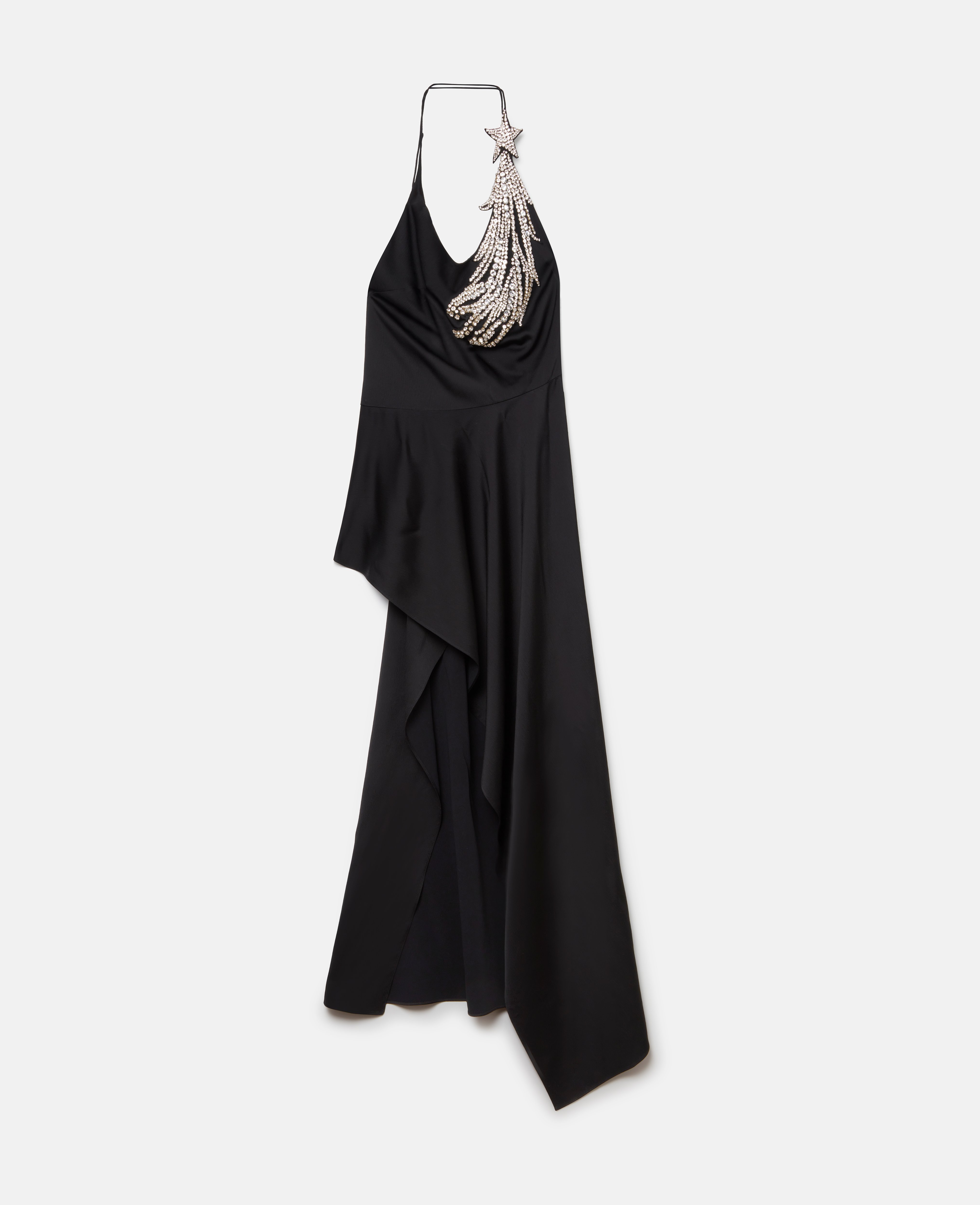 Stella Mccartney Crystal Strass Star Asymmetric Midi Dress In Black