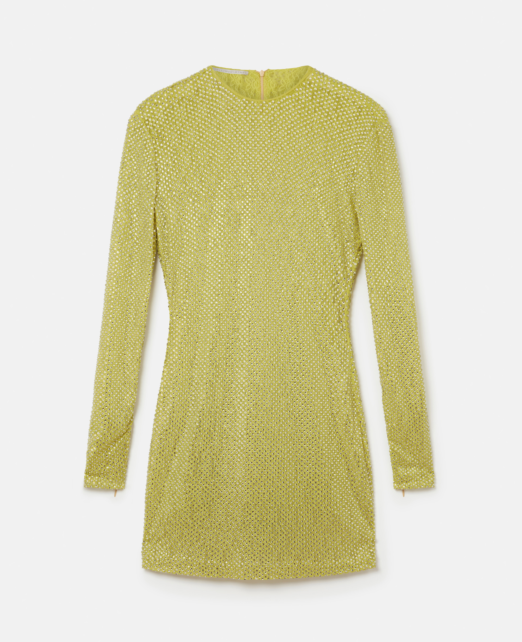 Shop Stella Mccartney Crystal Lace Long-sleeved Mini Dress In Lime Green