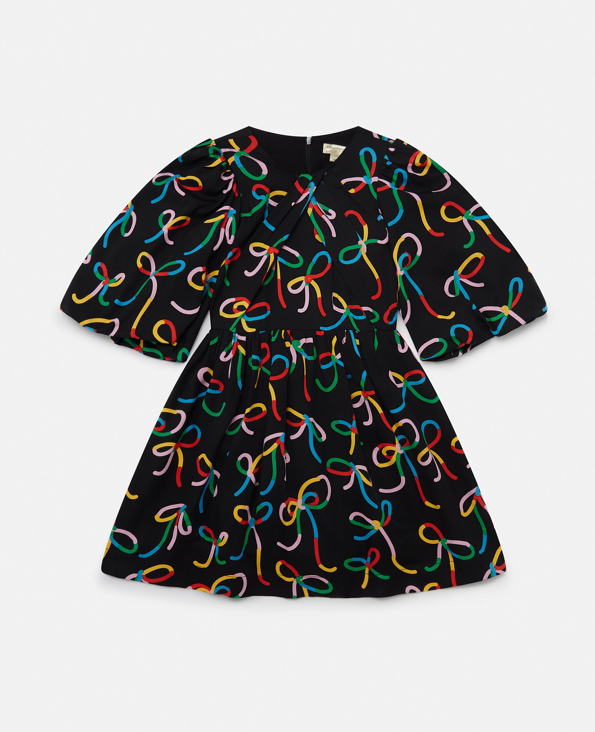 Stella Mccartney Ribbon Print Puff-sleeve Dress In Multicolour
