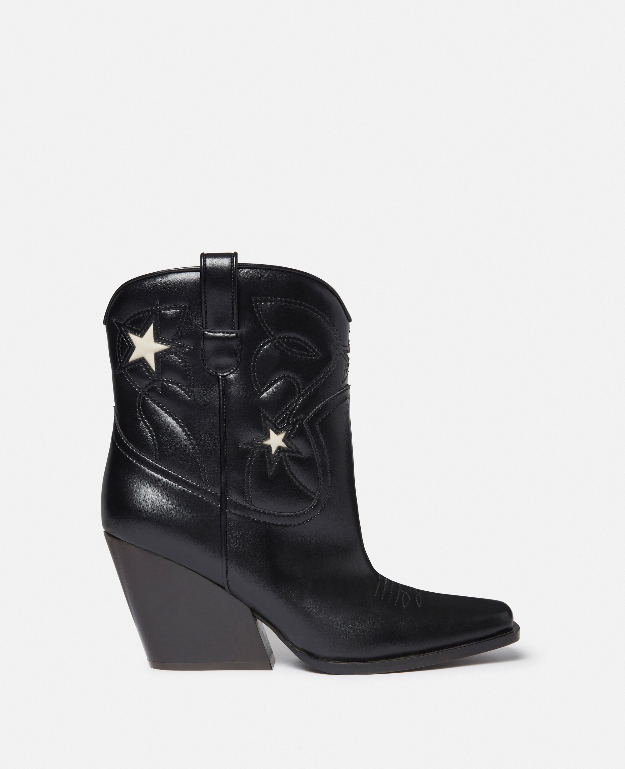 Stella Mccartney Cloudy Alter Mat Star Embroidery Cowboy Boots In Black/stone