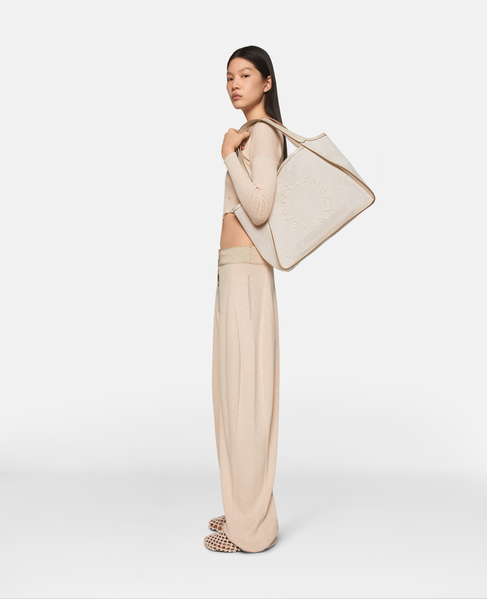 Stella McCartney – Waffle-Knit Mid-Rise Wool Trousers, Woman, Sand white, Size: S