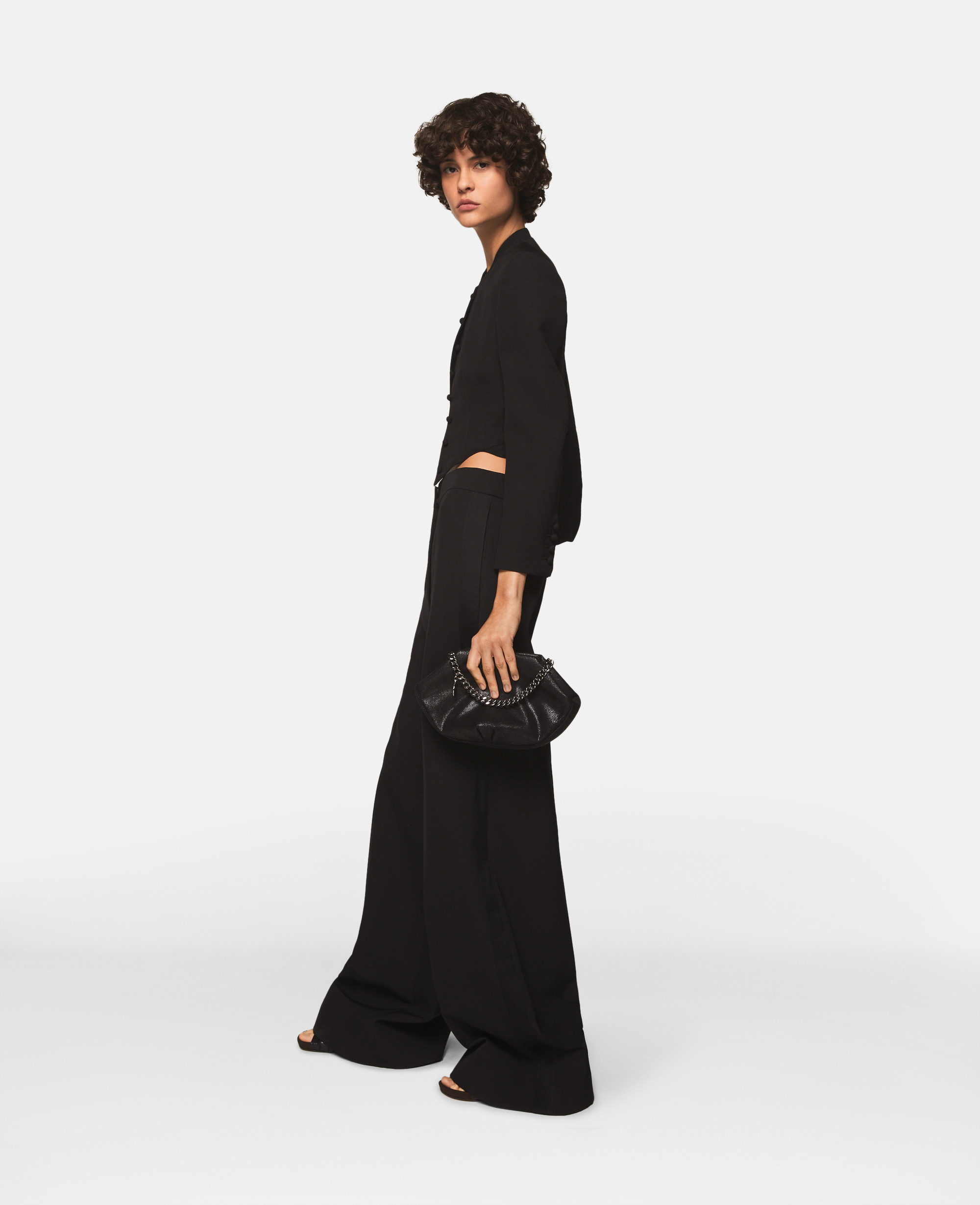 Stella McCartney – Pleated High-Rise Wide-Leg Wool Trousers, Woman, Midnight black, Size: 46