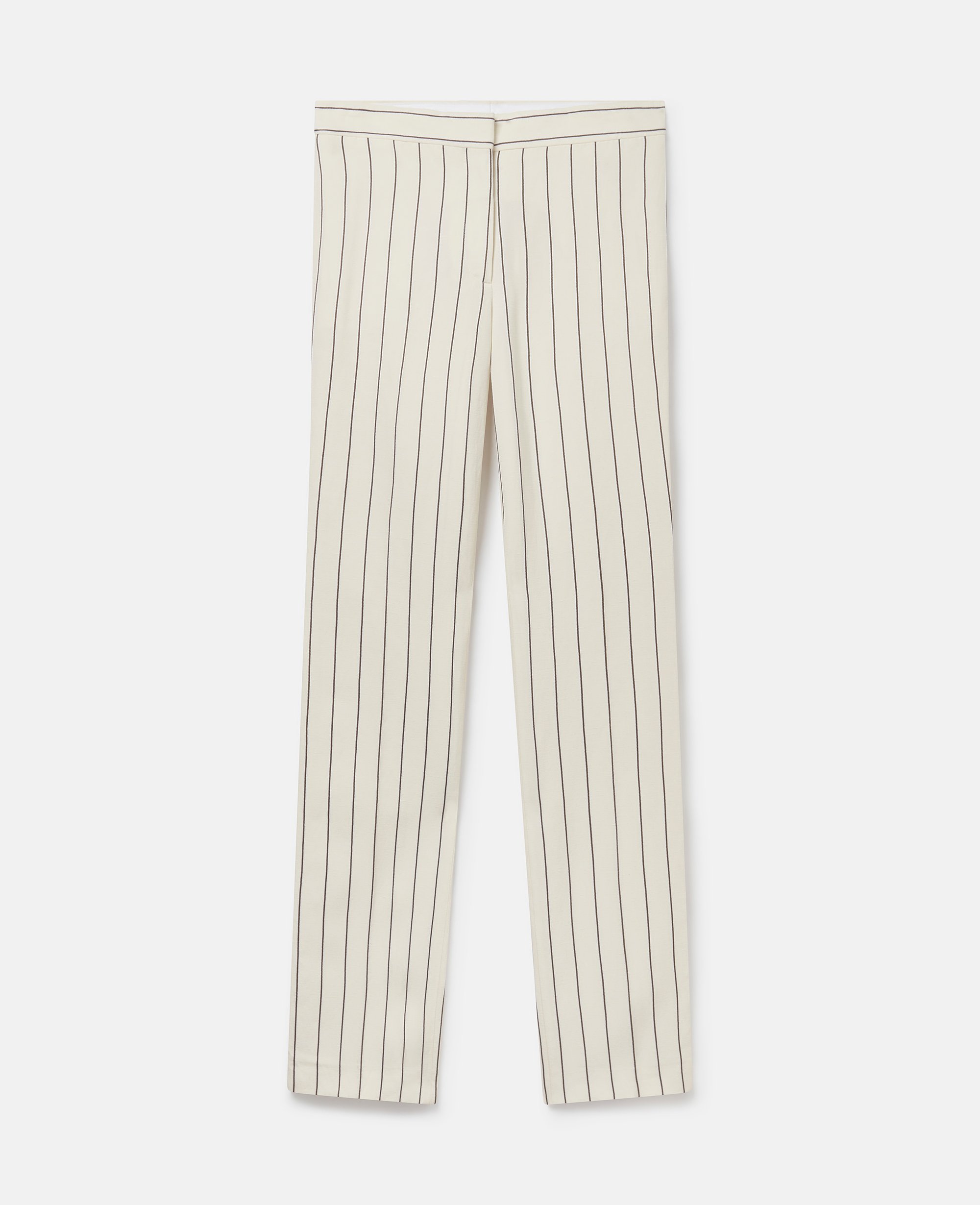 Shop Stella Mccartney Striped Mid-rise Straight-leg Trousers In Cream With Black Pinstripe