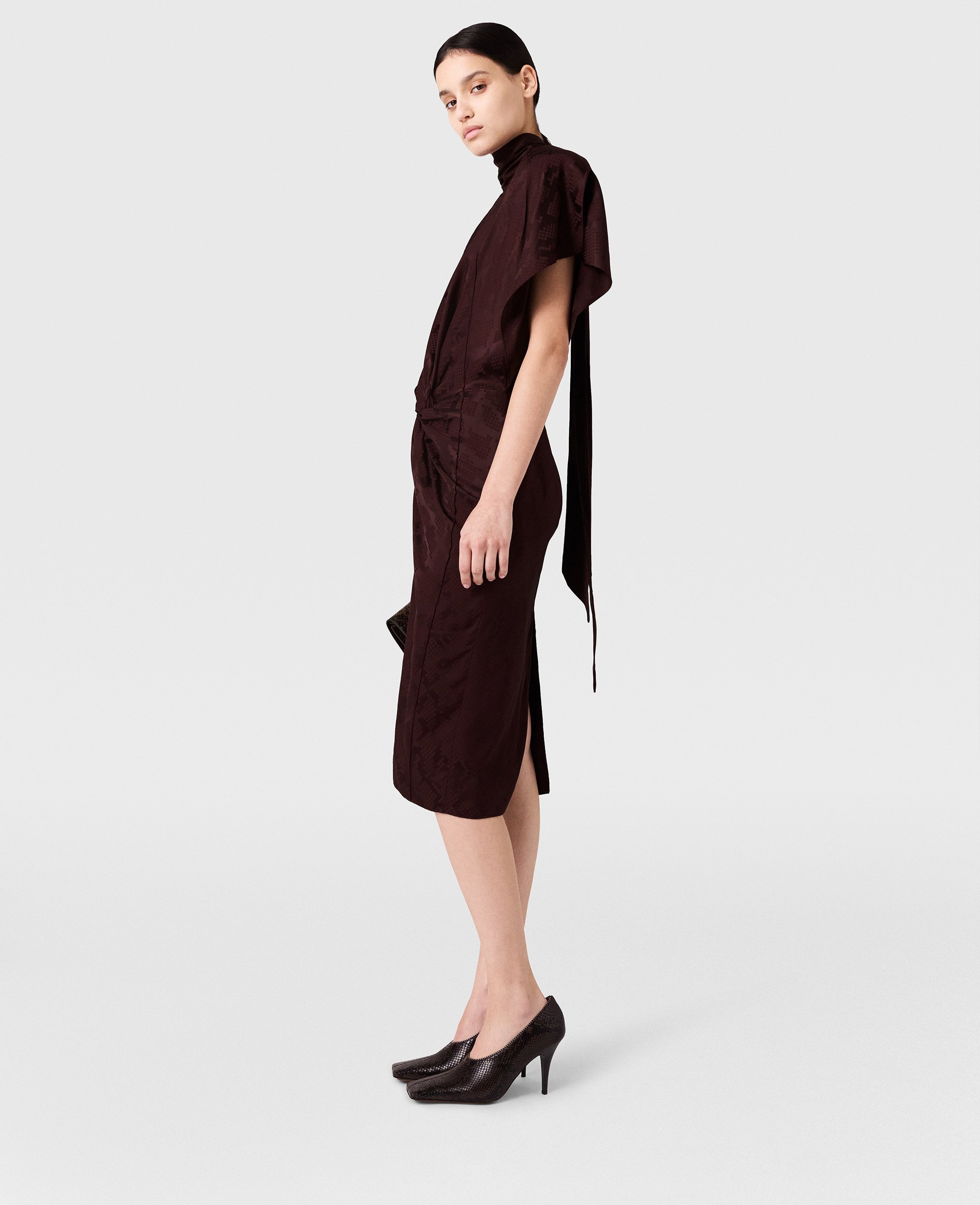 Stella Mccartney Snake Print Shoulder Pad Twist Midi Dress In Burgundy