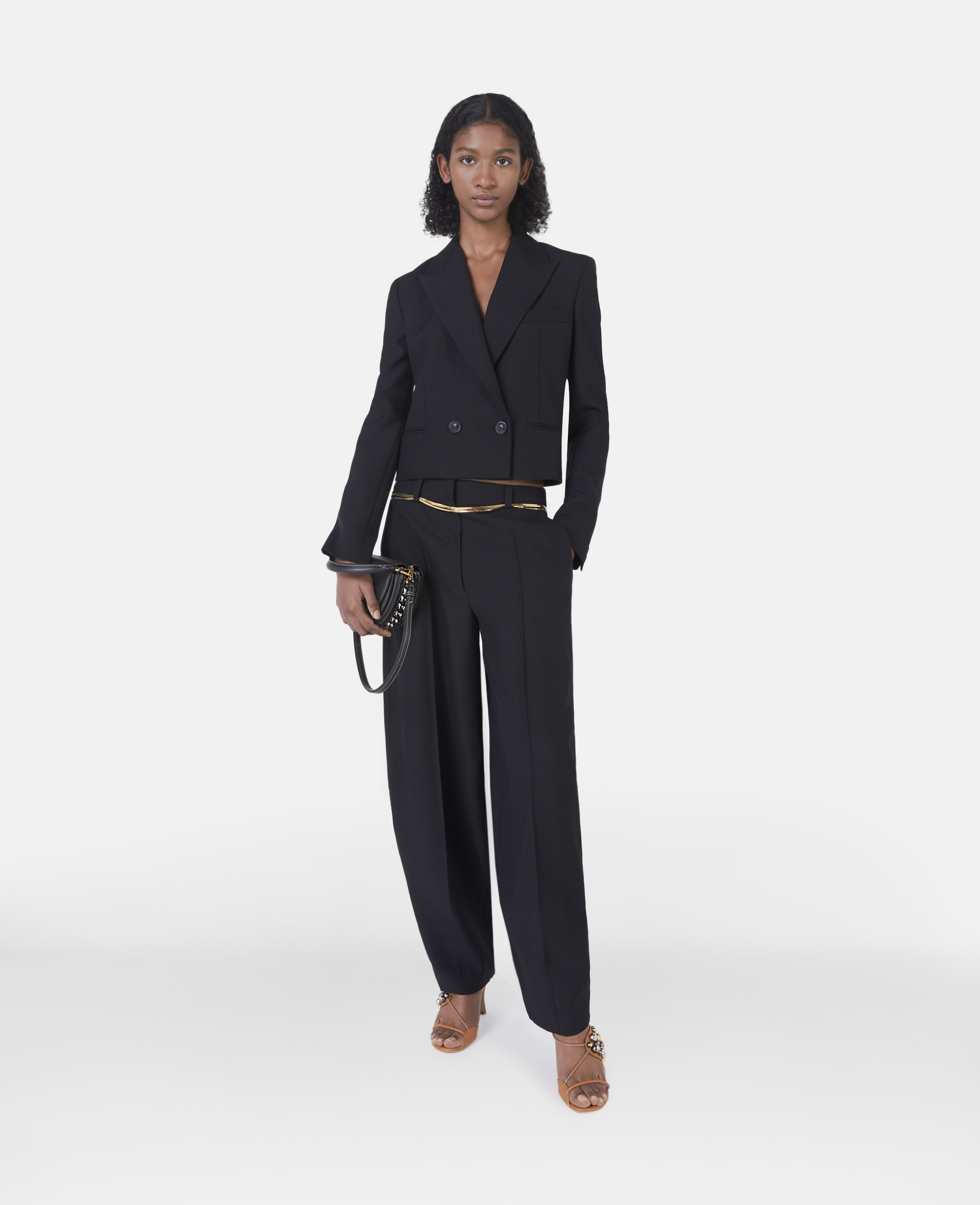 Stella Mccartney Box Pleat Belted Tailored Trousers In Black