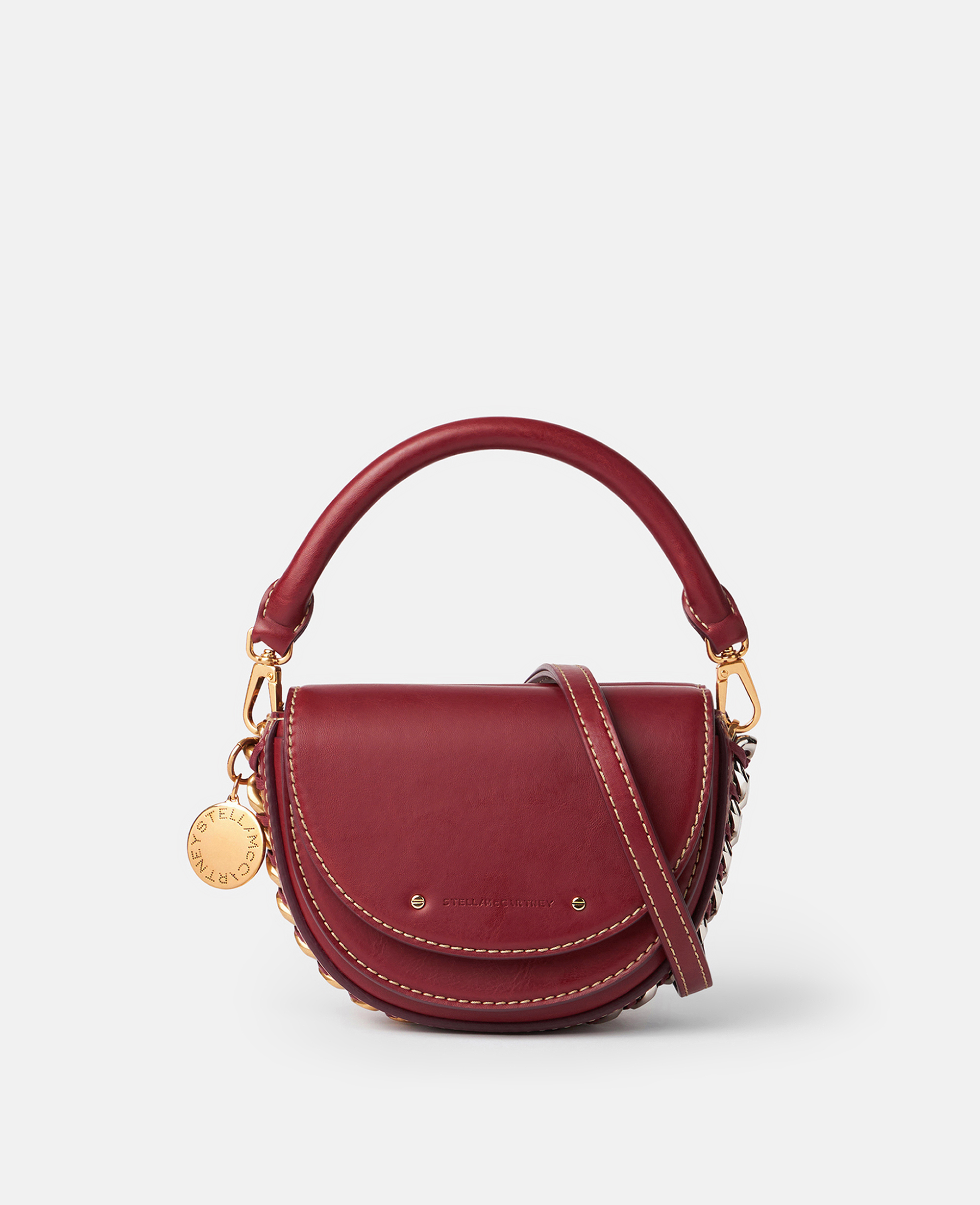 Stella Mccartney Frayme Ryder Double Flap Shoulder Bag In Cherry