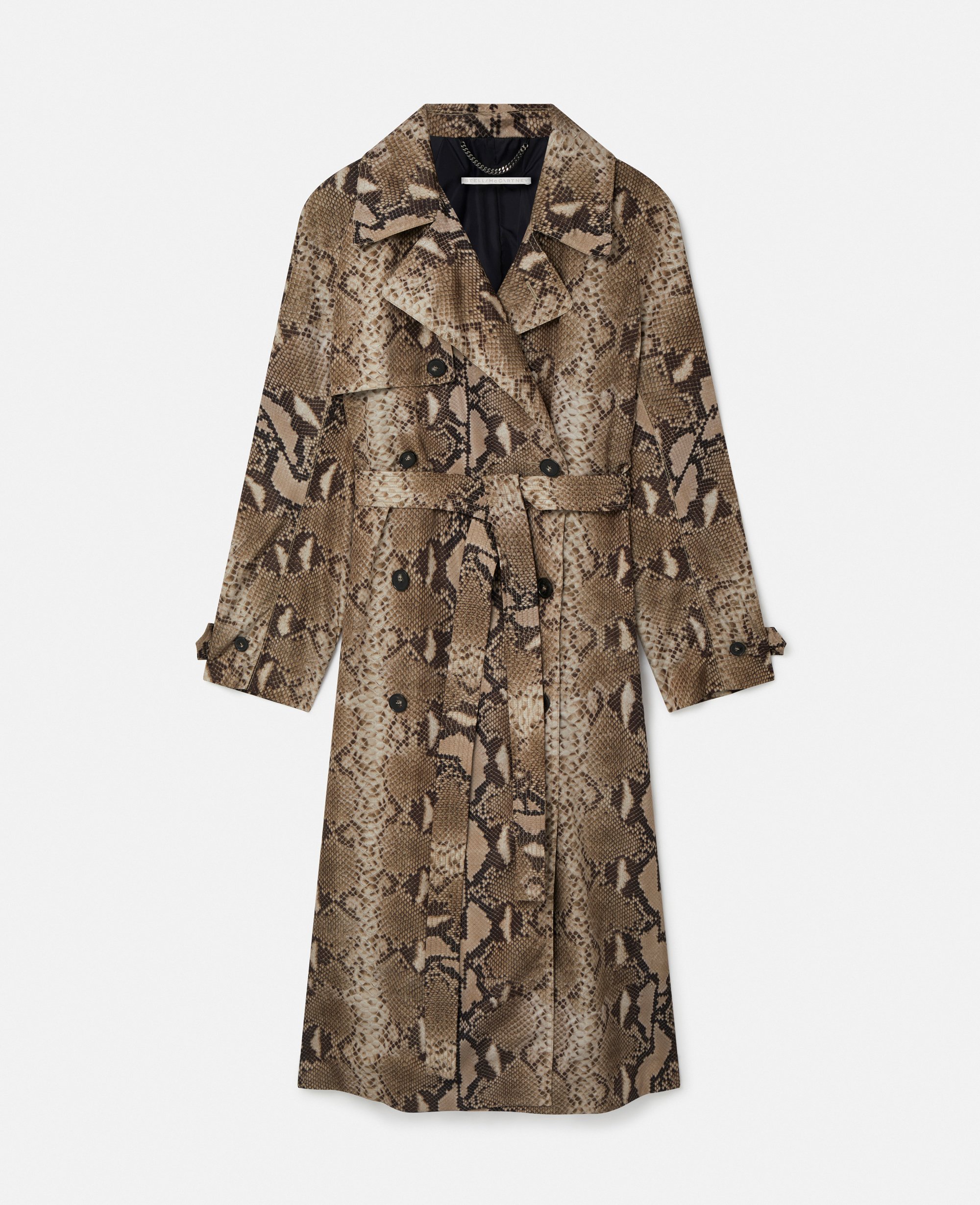 Stella Mccartney Python Print Belted Trench Coat In Brown Multicolour