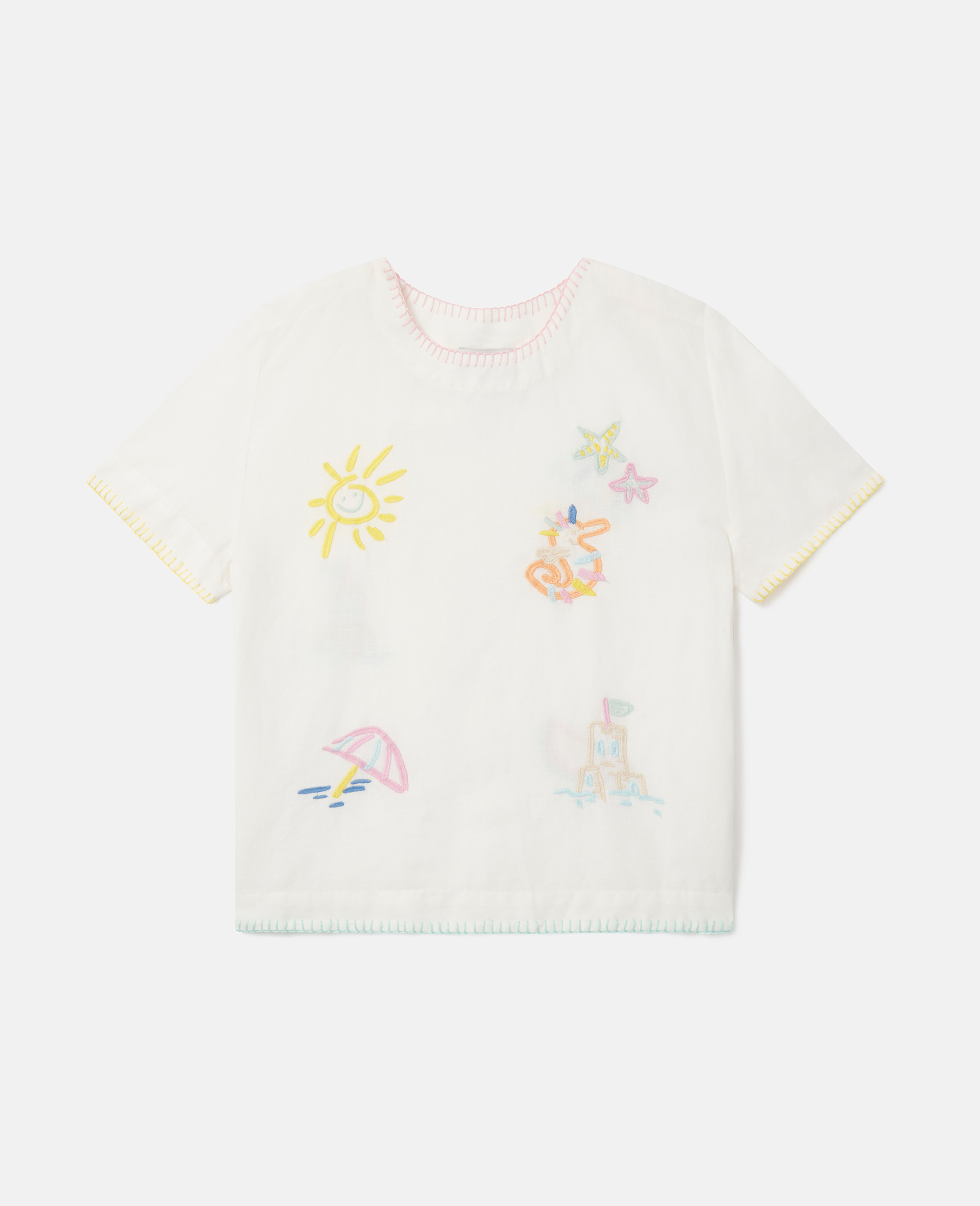 Shop Stella Mccartney Summer Doodles Embroidery T-shirt In Ivory