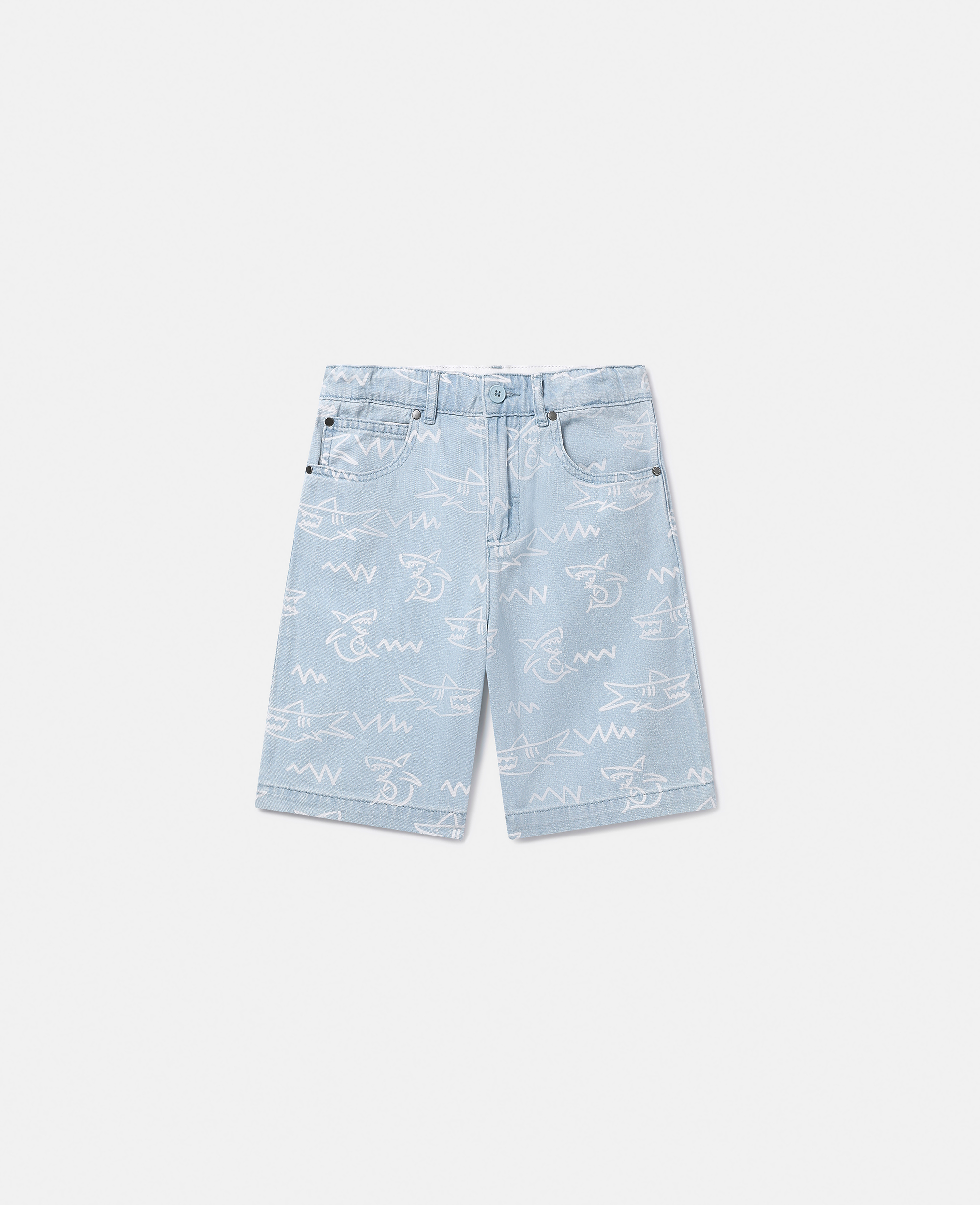 Stella Mccartney Kids' Shark Print Denim Shorts In Blue