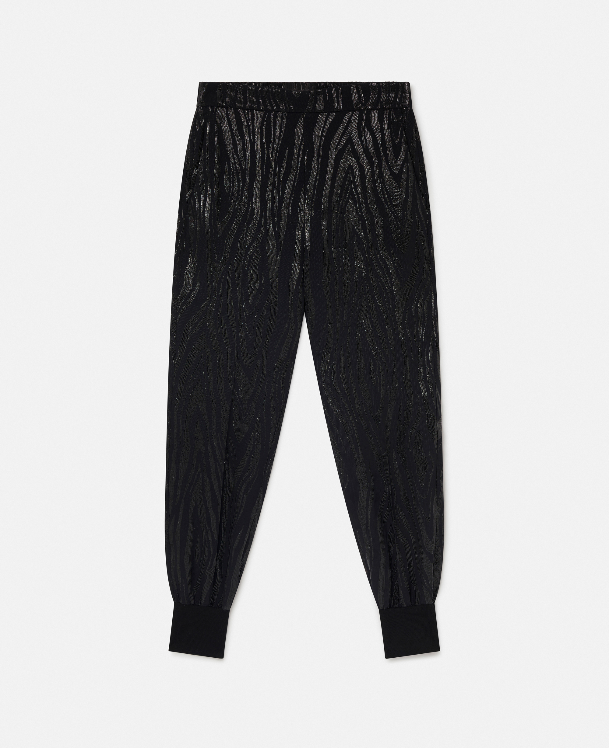 Stella Mccartney Woodgrain Print Lurex Joggers In Black