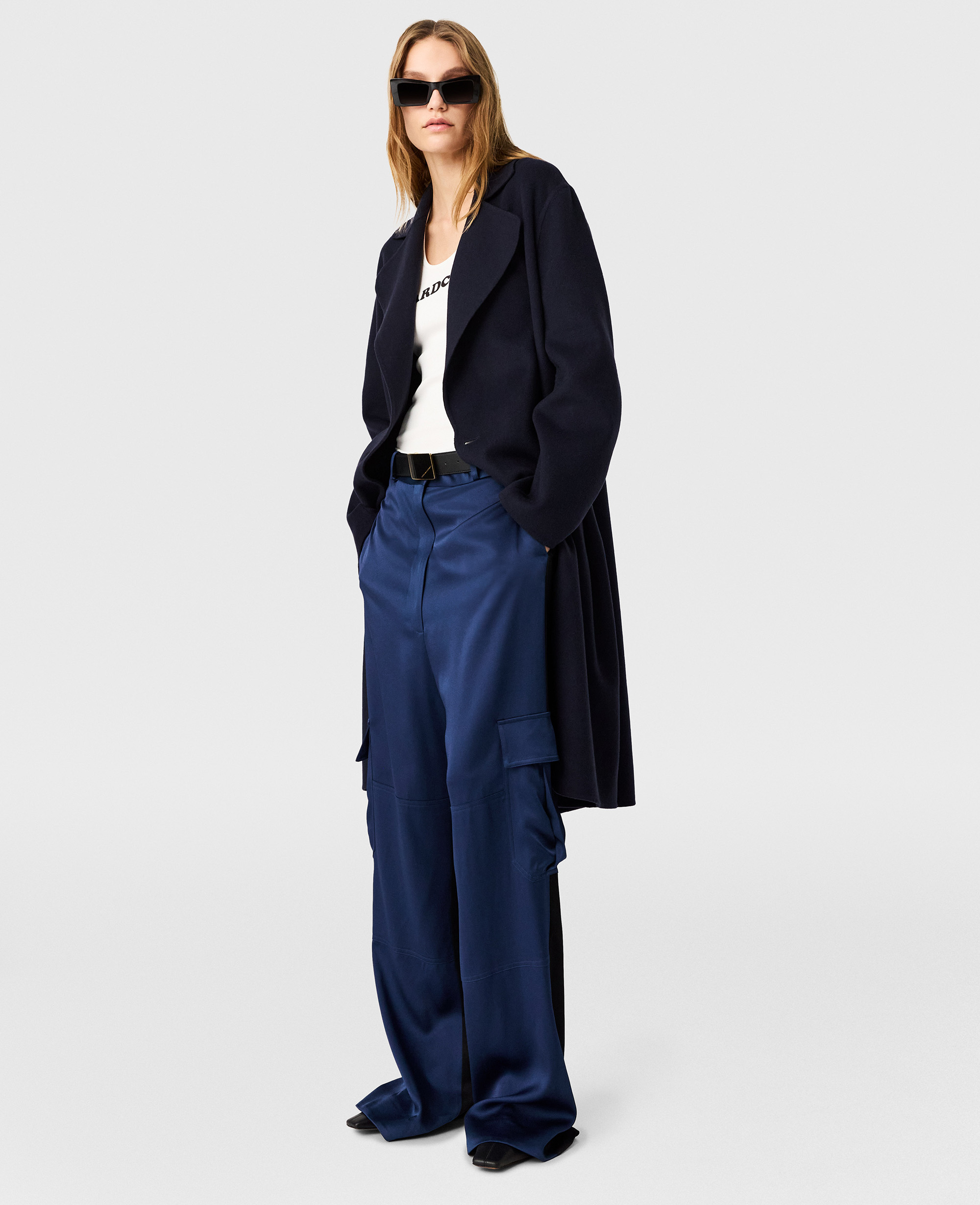 Stella McCartney - Oversized Satin Cargo Trousers, Woman, Navy, Size: 38