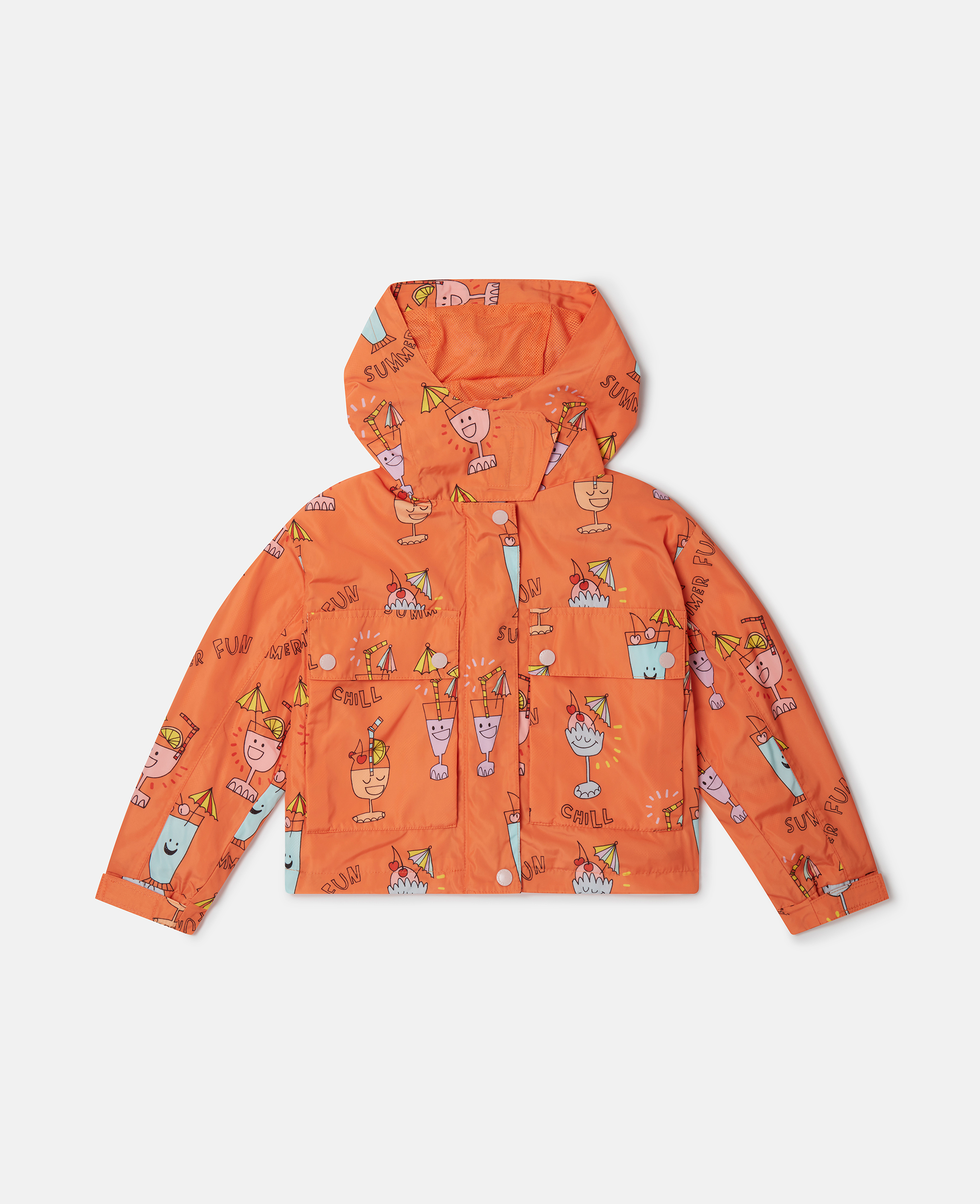 Stella Mccartney Kids' Summer Doodles Print Hooded Jacket In Orange