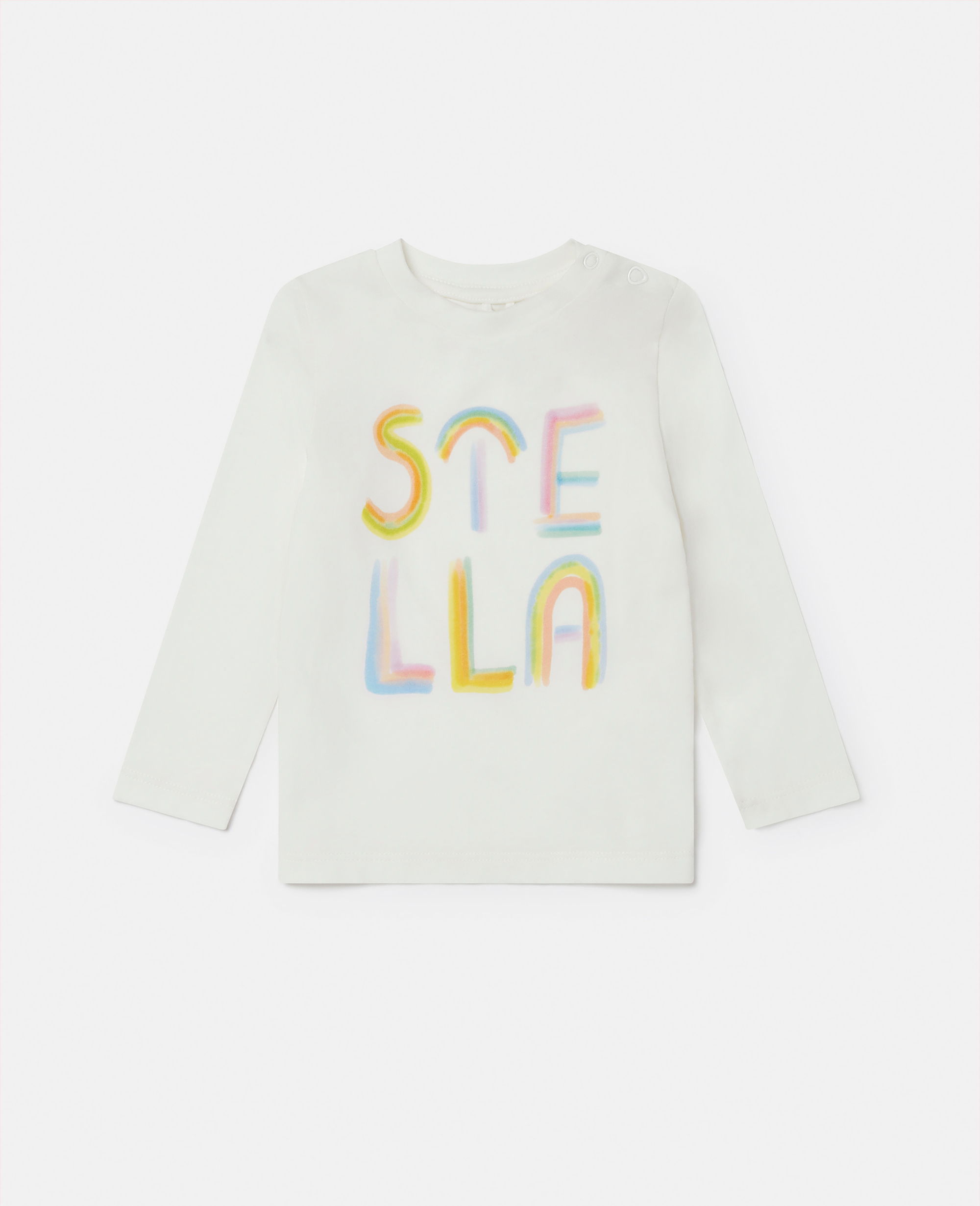 Stella Mccartney - Stella Logo Rainbow Long Sleeve T-Shirt, Woman, Cream, Size: 12M