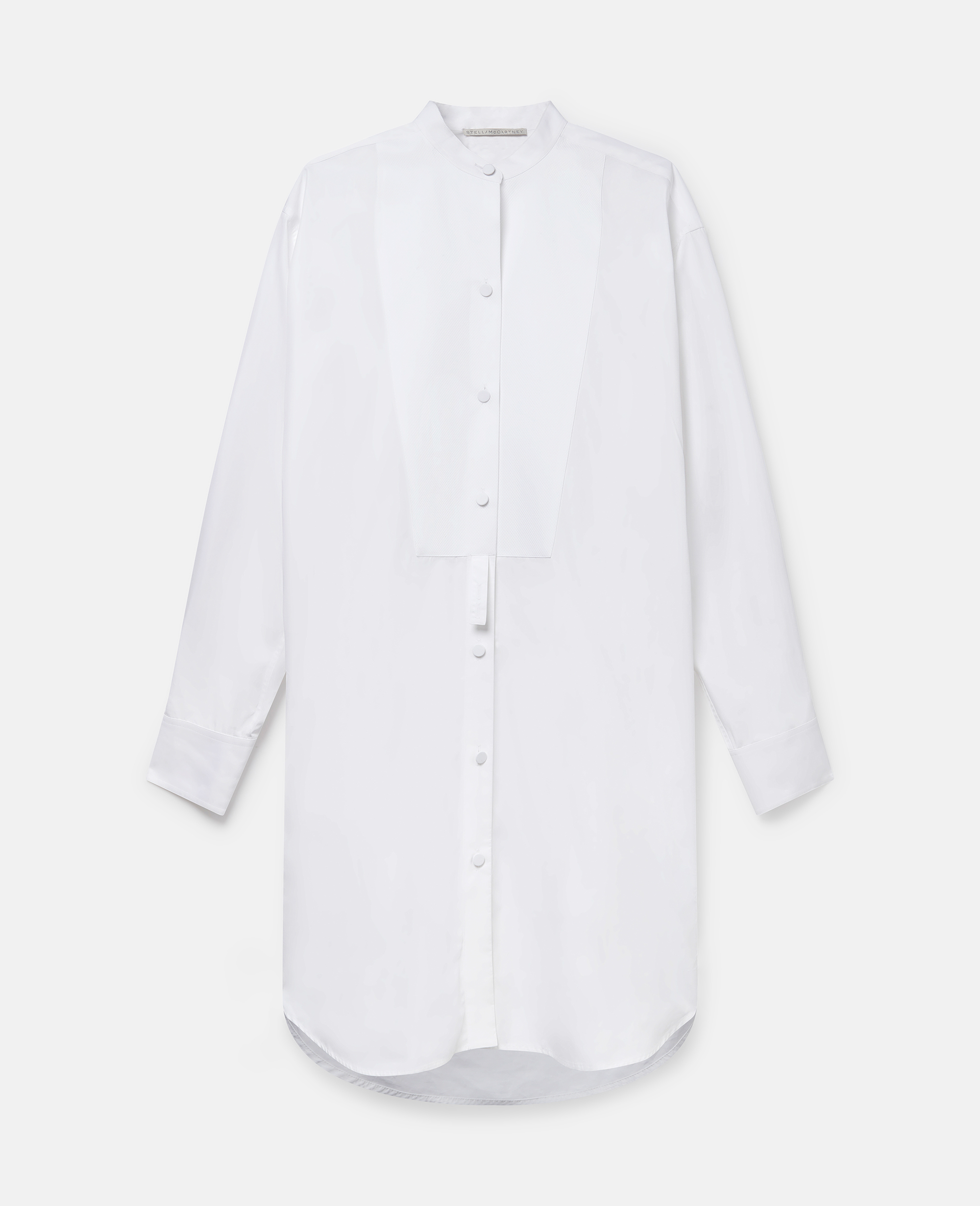 Shop Stella Mccartney Grandfather Collar Cotton Midi Dress In Pure White