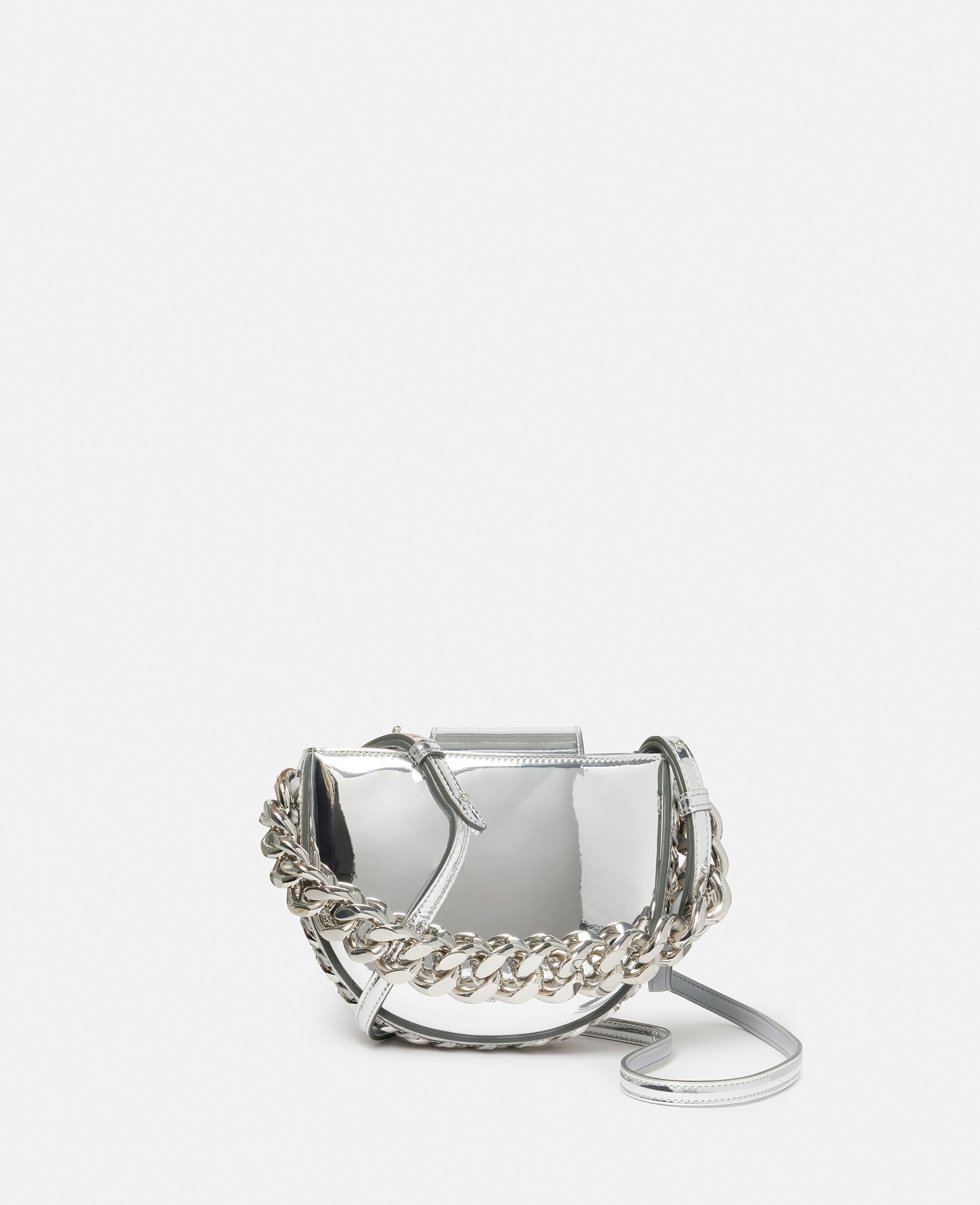 Stella Mccartney Frayme Mirrored Small Shoulder Bag In Silver