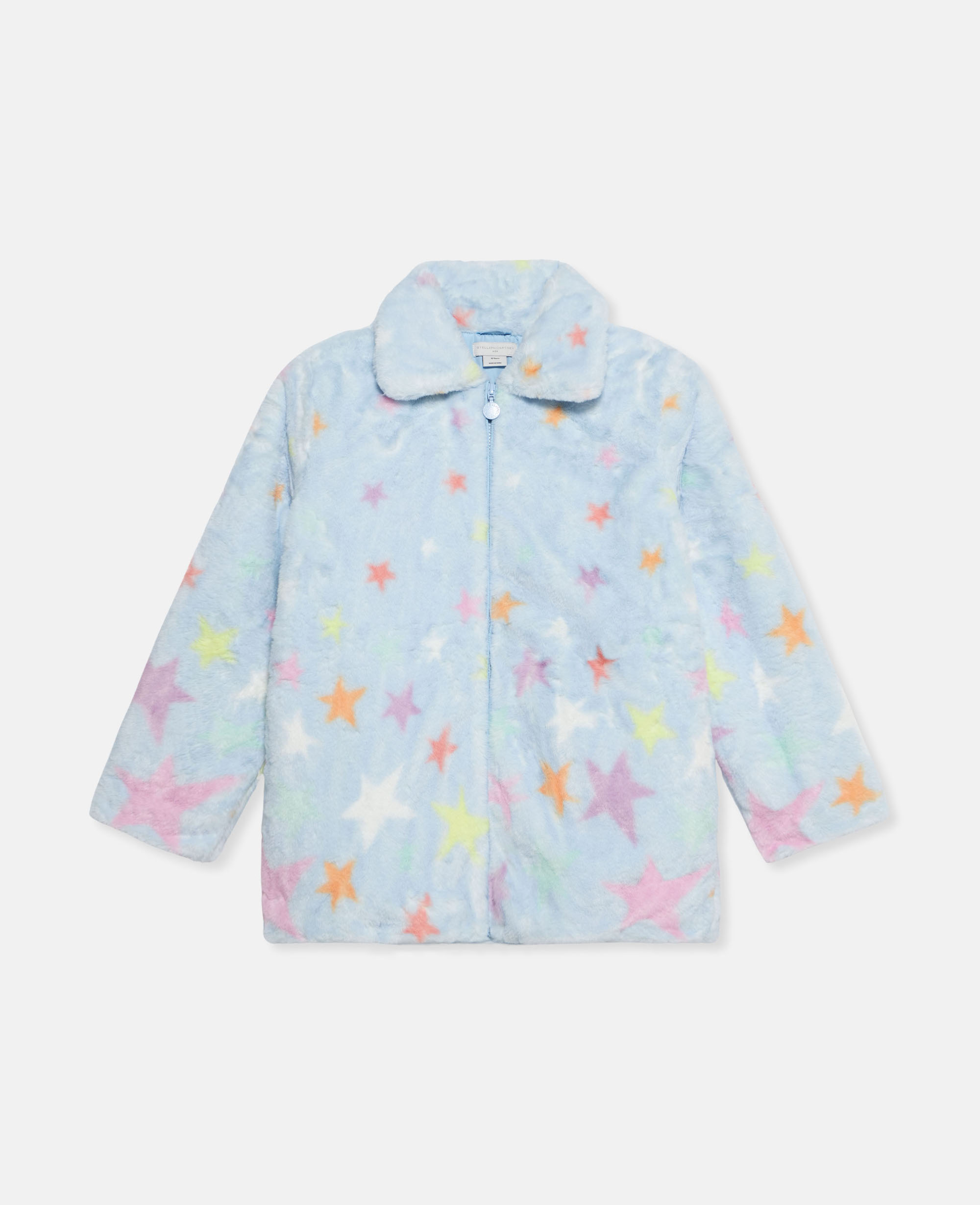 Stella Mccartney Kids' Star Print Fluffy Collared Jacket In Blue