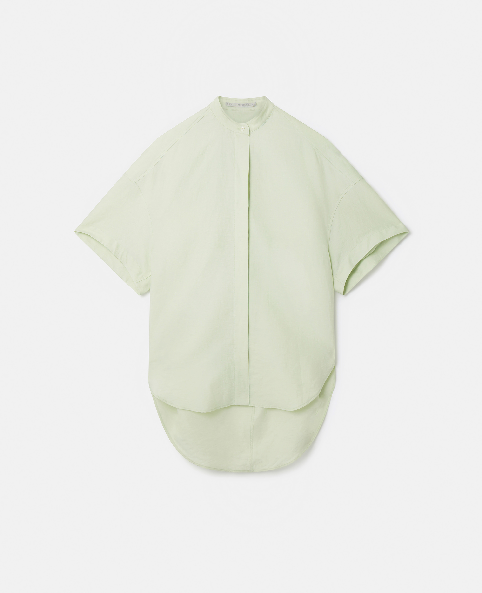 Stella Mccartney Linen-cotton Oversized Collarless Shirt In Light Mint