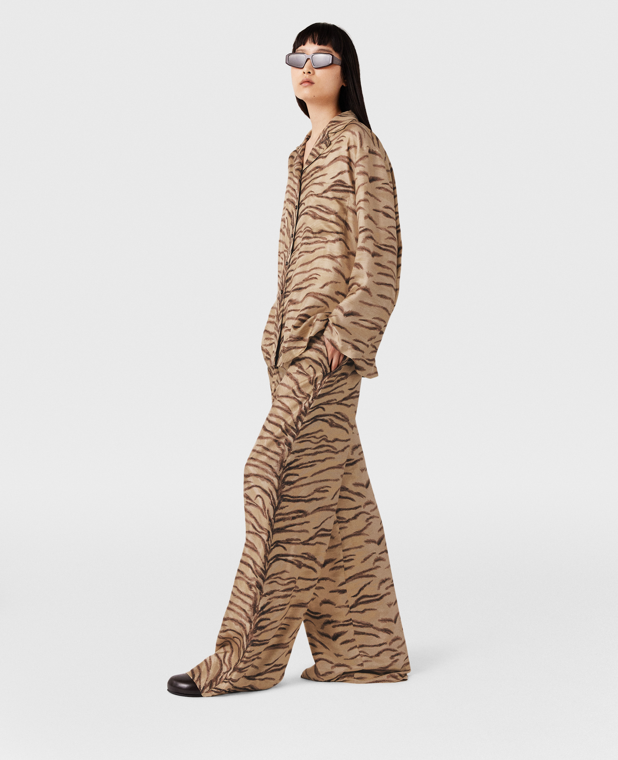 Stella Mccartney Tiger Print Wide-sleeve Shirt In Brown