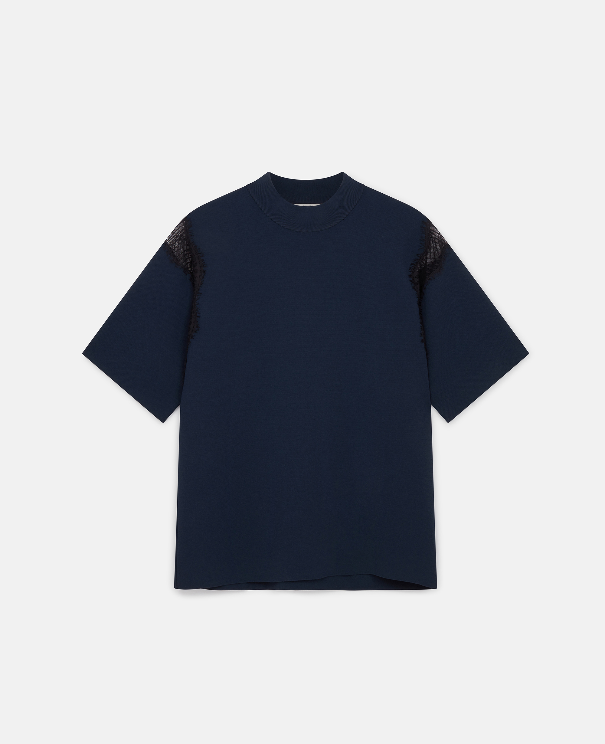 Stella Mccartney Lace Insert High Neck Top In Deep Navy
