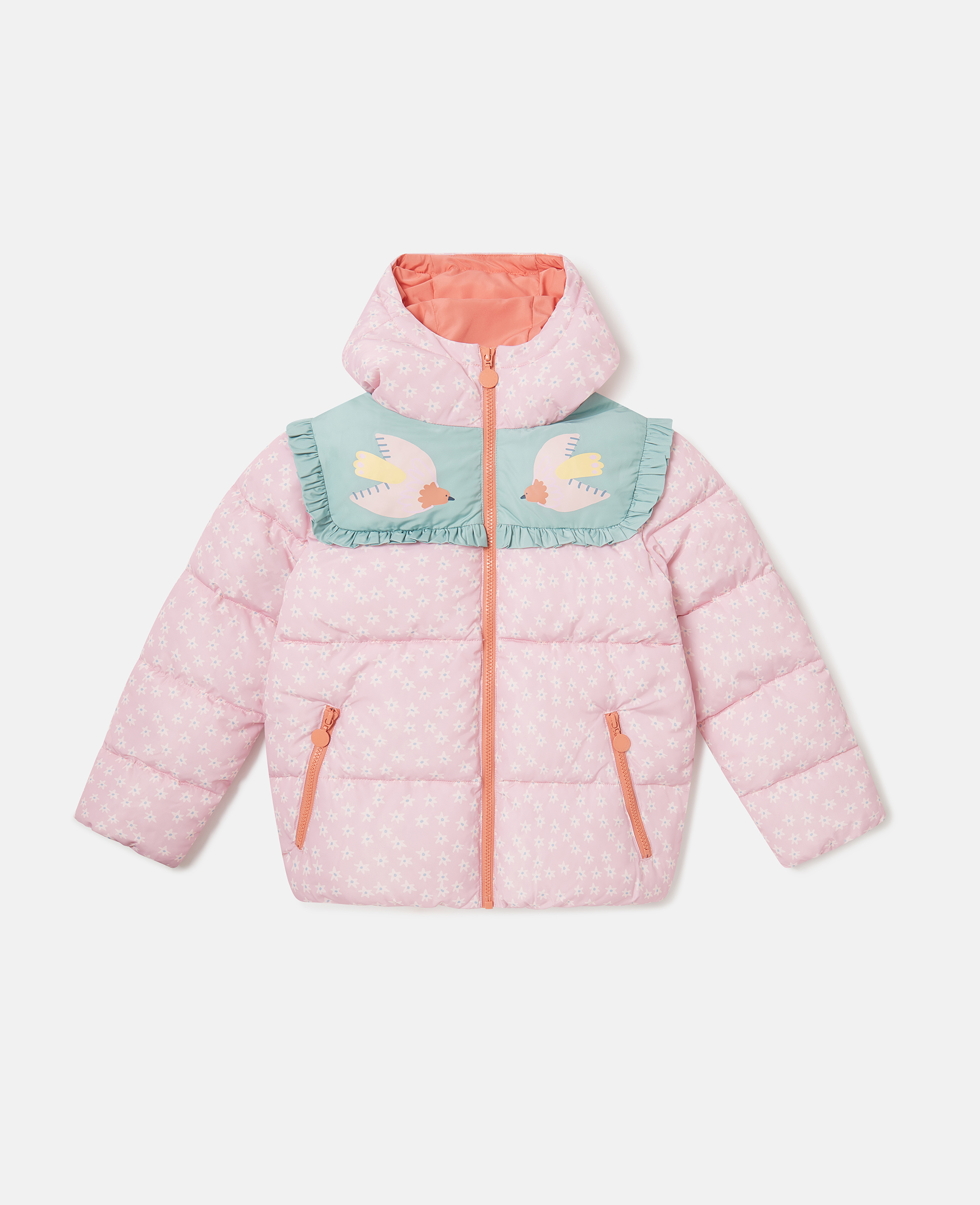 Stella Mccartney Dove Graphic Hooded Puffer Coat In Pink