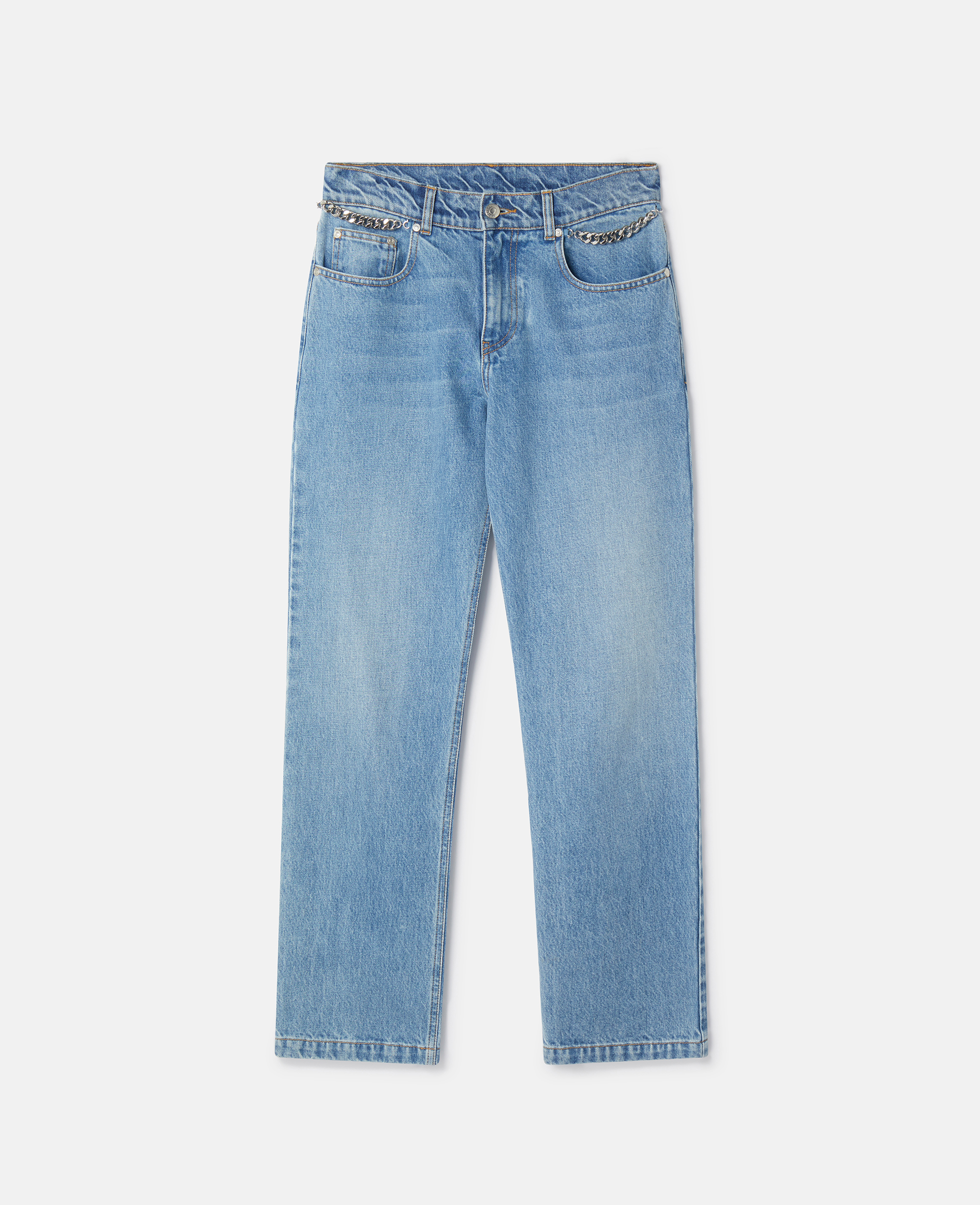 Stella Mccartney Falabella Chain Light Wash Cropped Jeans In Mid Blue
