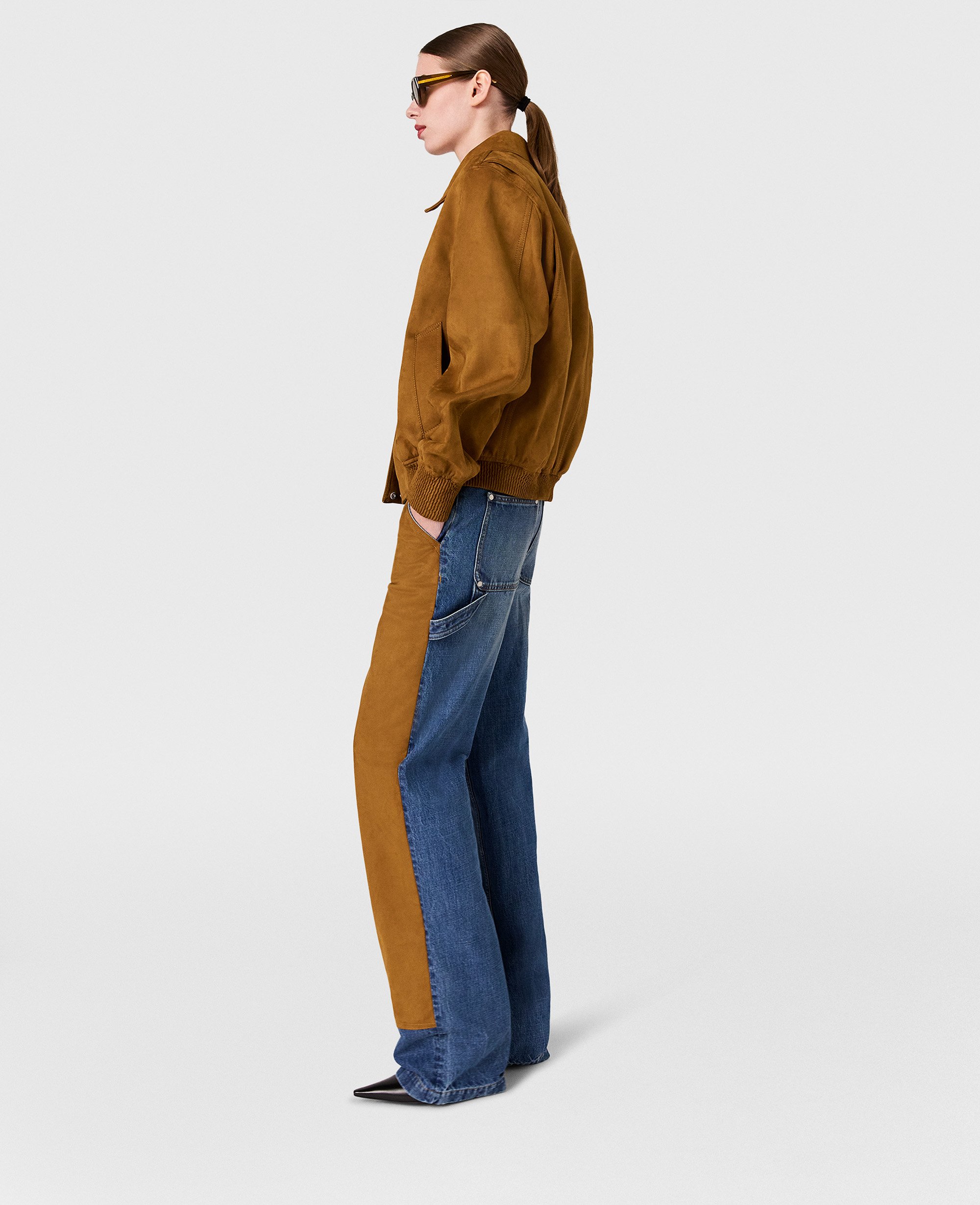 Stella McCartney - Jeans a Gamba Dritta con Sovrapantalone, Donna, Blu Vintage, Taglia: 28