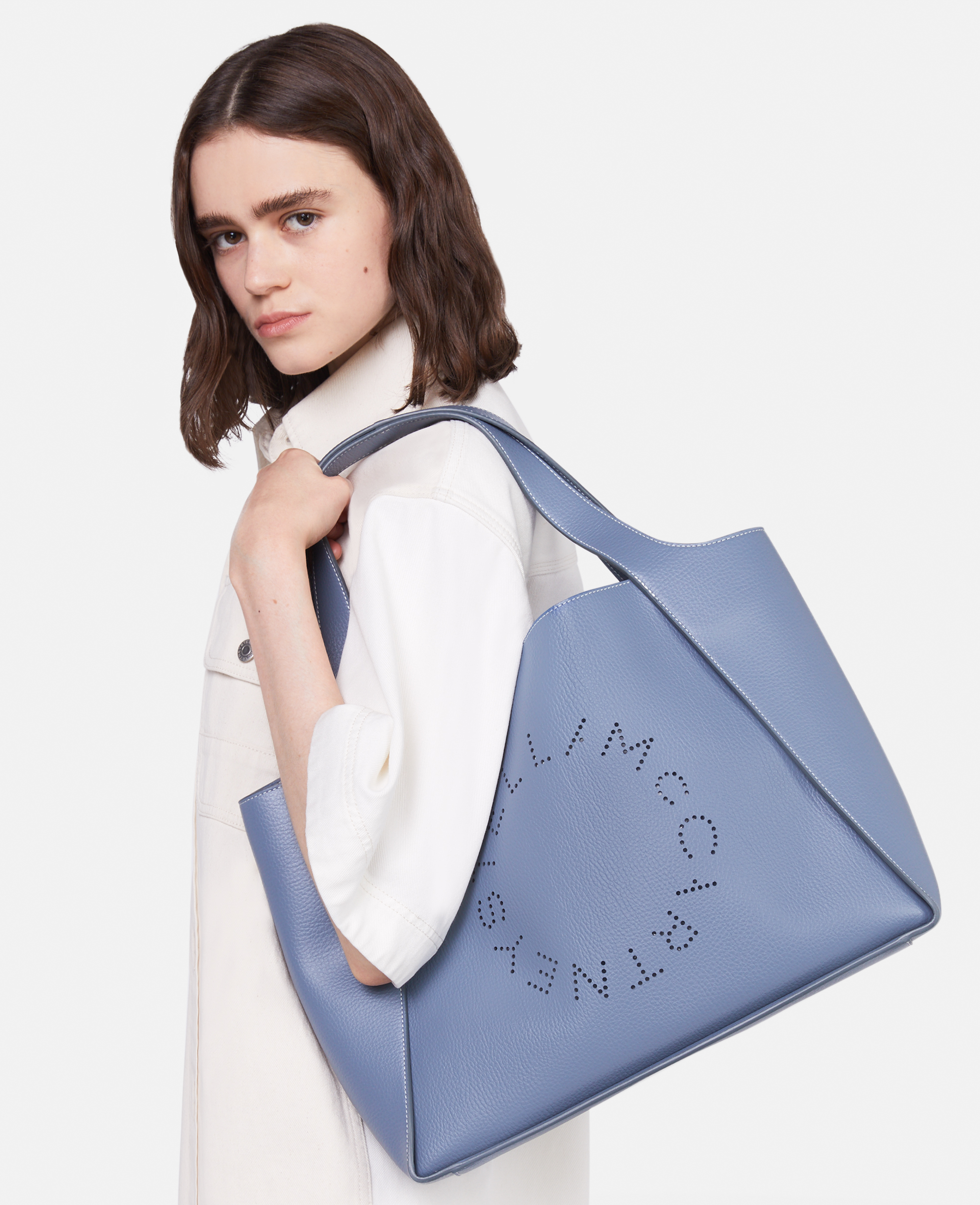 Stella McCartney – Logo Grainy Alter Mat Tote Bag, Woman, Sky Blue