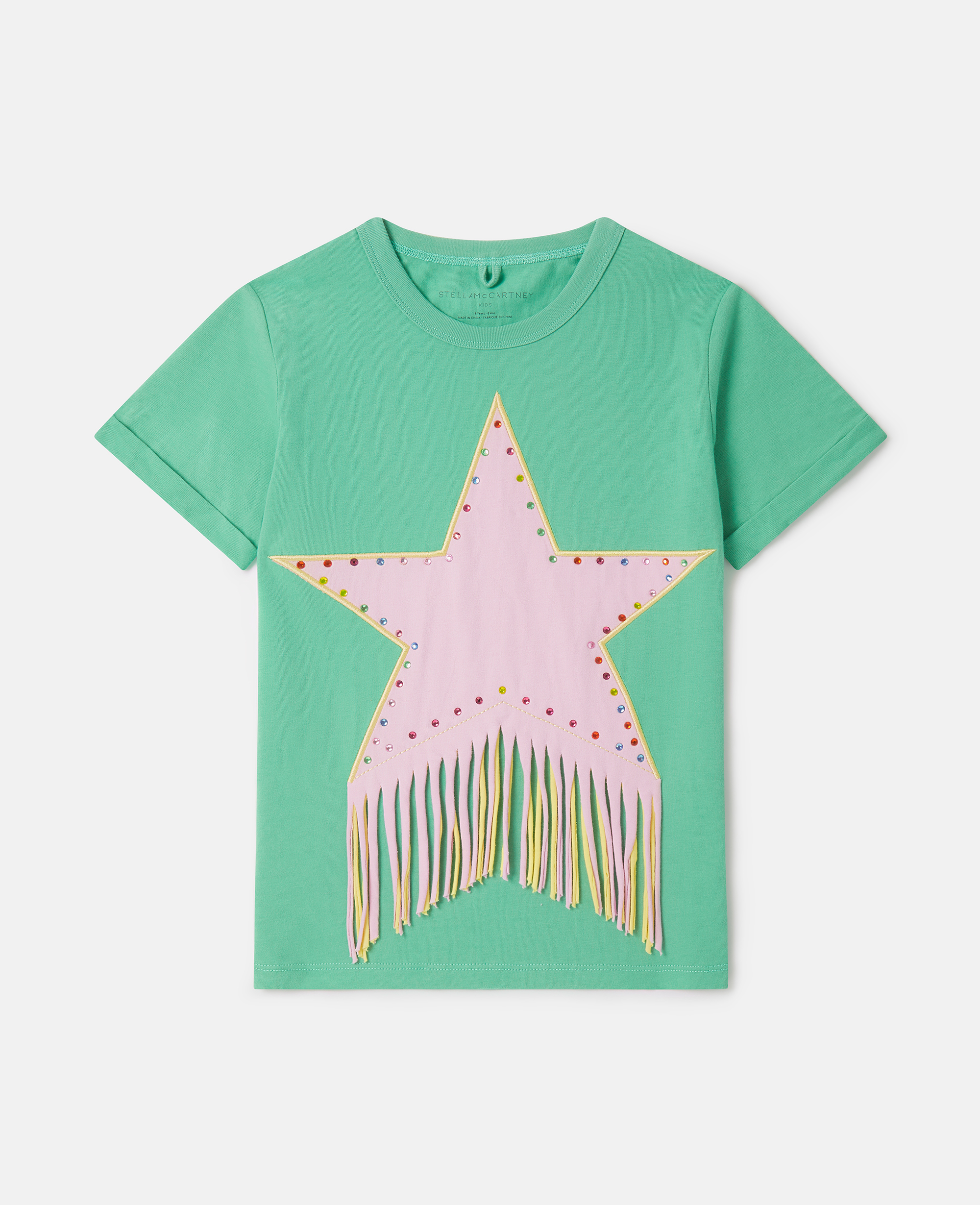 Stella Mccartney Kids' Fringed Star T-shirt In Green