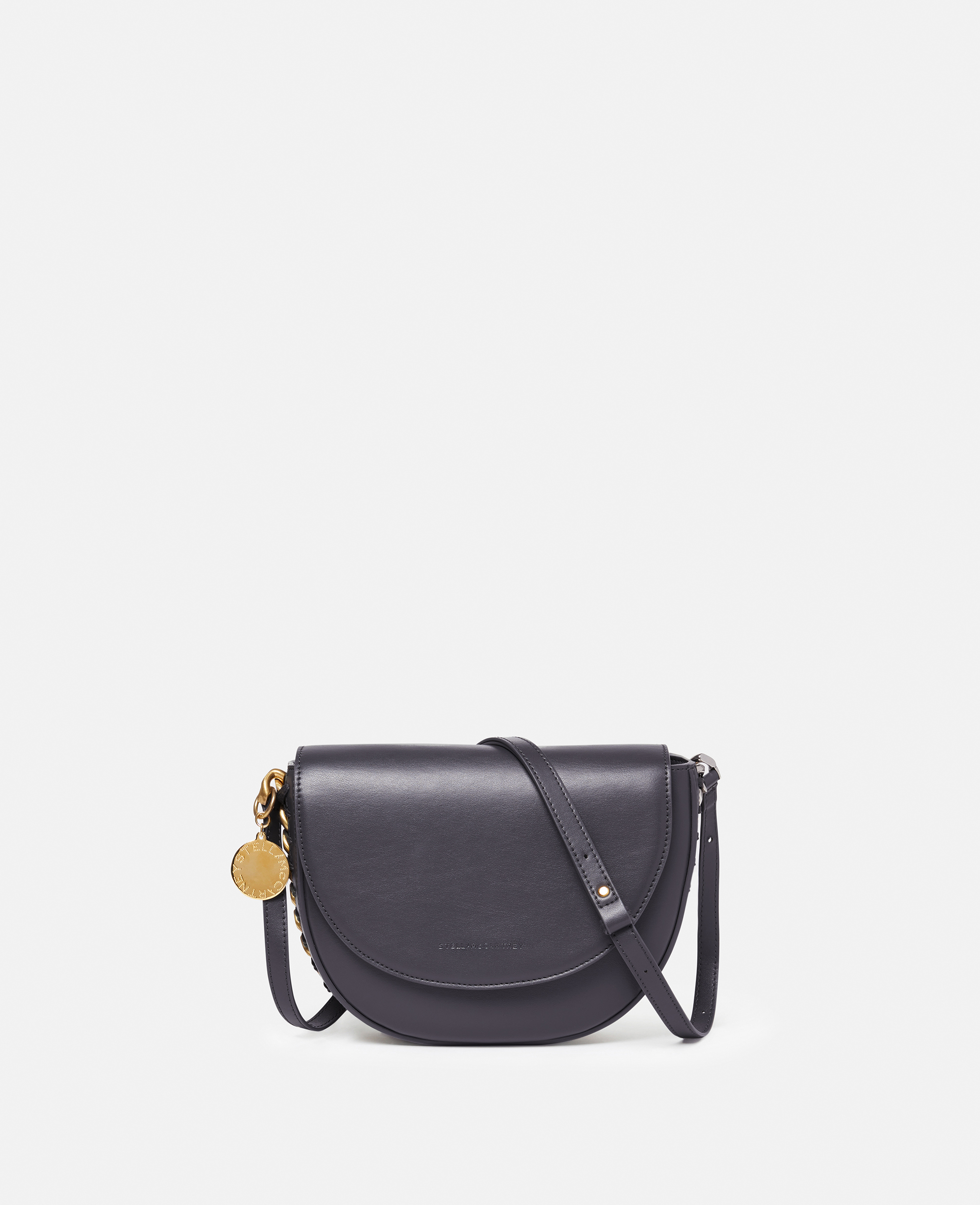 Stella Mccartney Frayme Medium Flap Shoulder Bag In Shadow Black