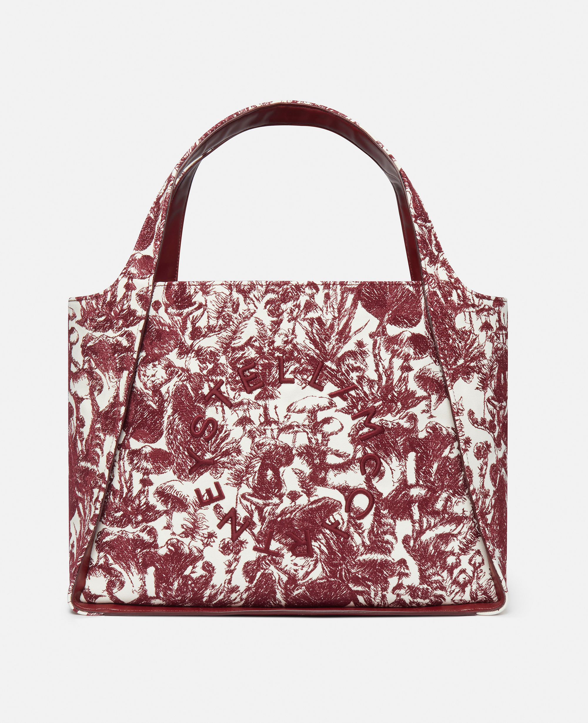 Stella Mccartney Stella Logo Fungi Forest Toile De Jouy Tote Bag In Burgundy