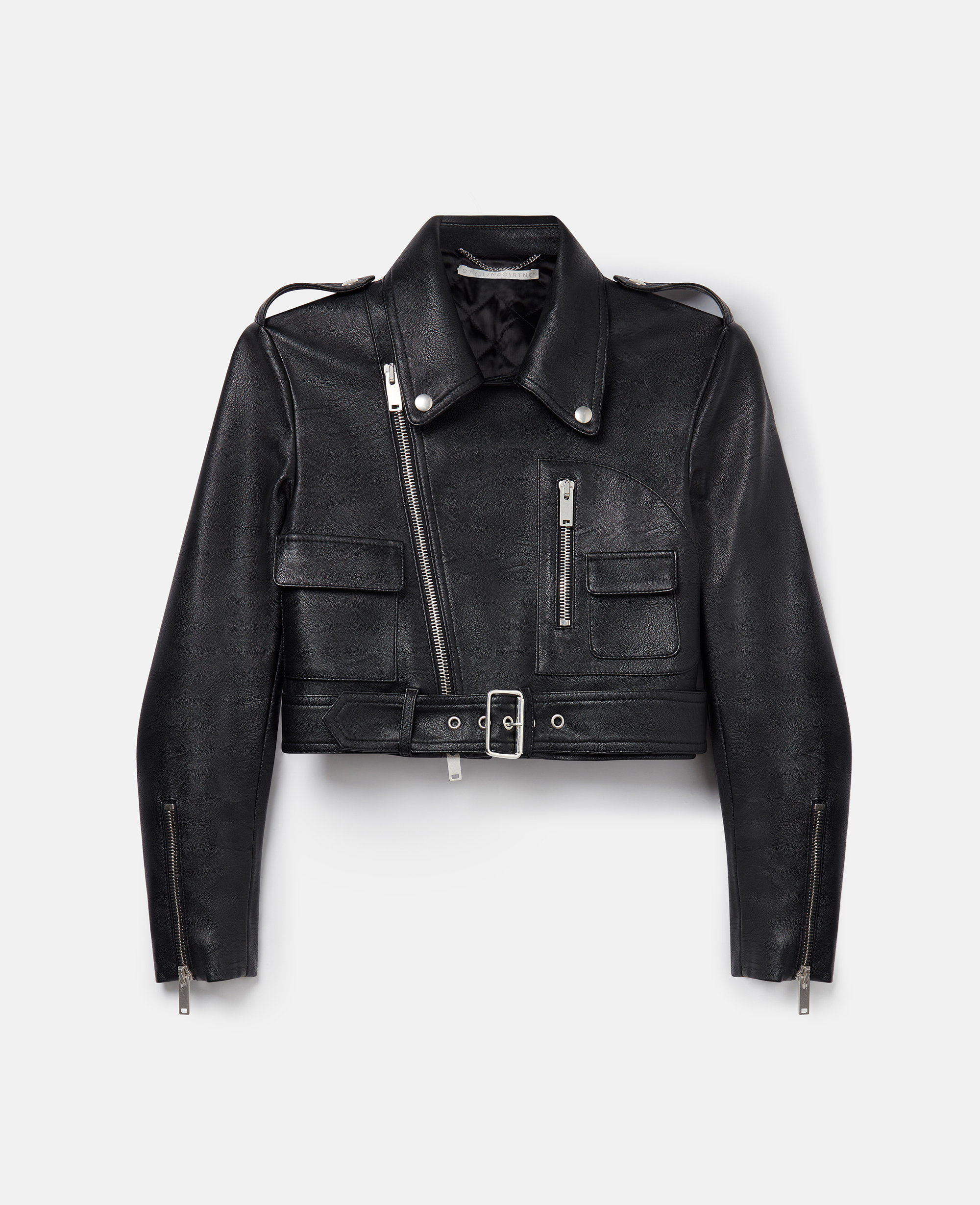 Shop Stella Mccartney Cropped Alter Mat Biker Jacket In Black Leather