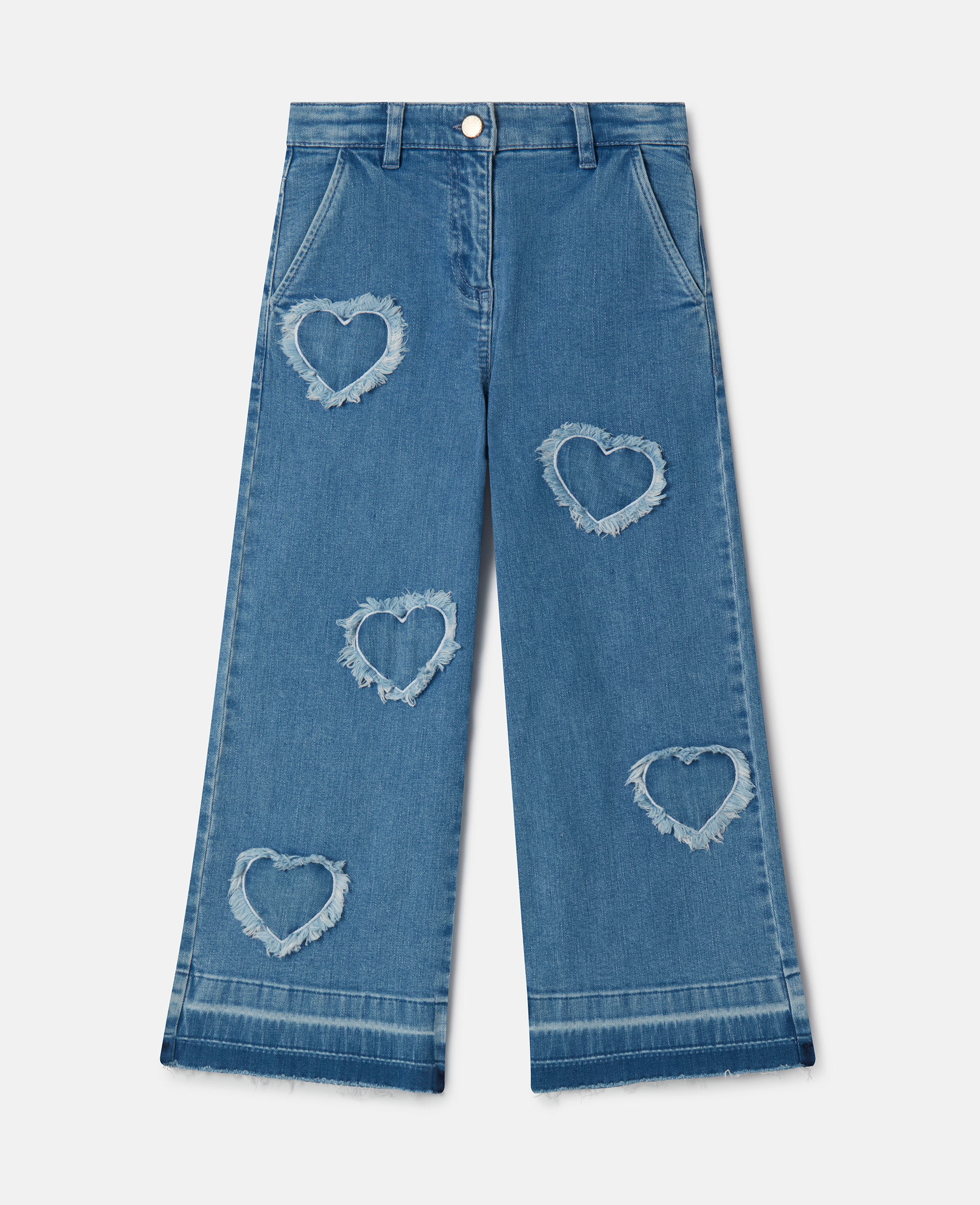 Stella McCartney – Fringed-Heart Patch Stretch-Denim Jeans, Blue, Size: 3