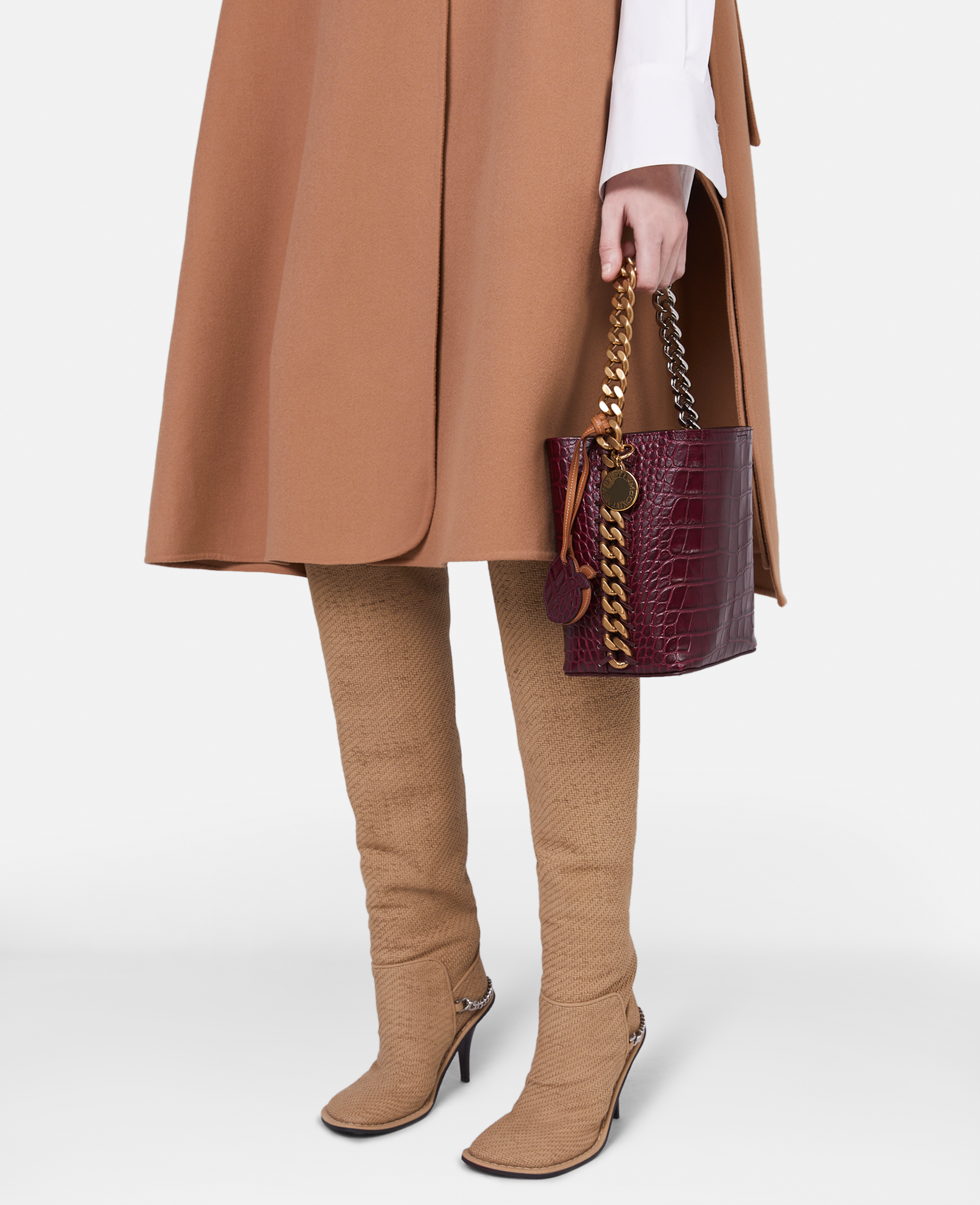 Stella McCartney – Frayme Croc-Effect Embossed Bucket Bag, Woman, Burgundy